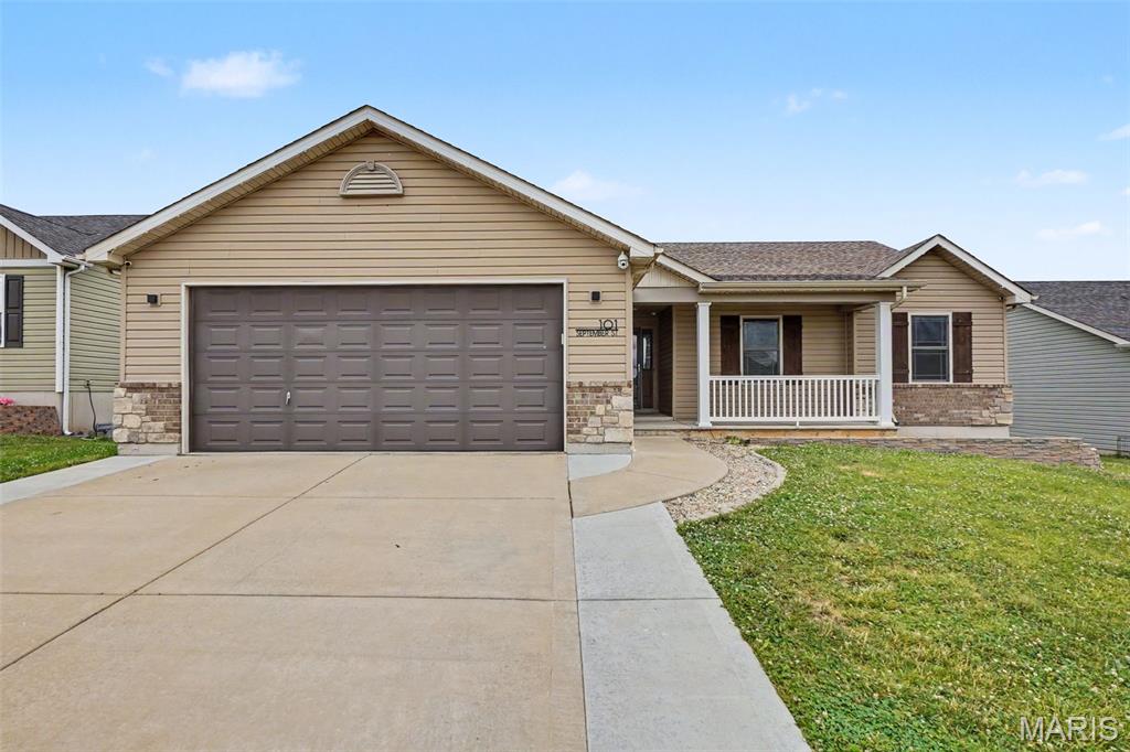 Your search is over!
This spacious 4-bedroom, 3-bath ranch offers over 2,500 square feet of finished living space with a desirable open floor plan and finished walkout basement. 

The main level features 1,520 square feet of comfortable living space, while the finished lower level expands your options with a large family/rec room, flex room, fourth bedroom, and full bath—perfect for guests, a home office, workout space, or multi-generational living. A wall heater in the lower level provides additional comfort during the colder months.

Car enthusiasts, hobbyists, and those needing extra storage will appreciate the oversized 2-car garage. Built with approximately 4 additional feet on each side plus extra depth in the rear corner, the garage offers a tandem-style space ideal for a workshop, motorcycles, lawn equipment, recreational gear, or additional storage and an AC unit, 

Step outside to enjoy a flat backyard that backs to open land, providing peaceful views and added privacy. Additional features include fresh paint throughout the main level, new carpet in the bedrooms, a new water heater, a water softener, and exterior security cameras that will remain with the home.

Located in the sought-after Anna Meadows subdivision, you’ll enjoy convenient access to Highway 61 and Interstate 70, as well as a short 15-minute drive to Wentzville for all the shopping, dining, parks, and recreation opportunities your heart desires. 

The sellers still need to finish installing baseboards in the basement, but they will be complete before closing.