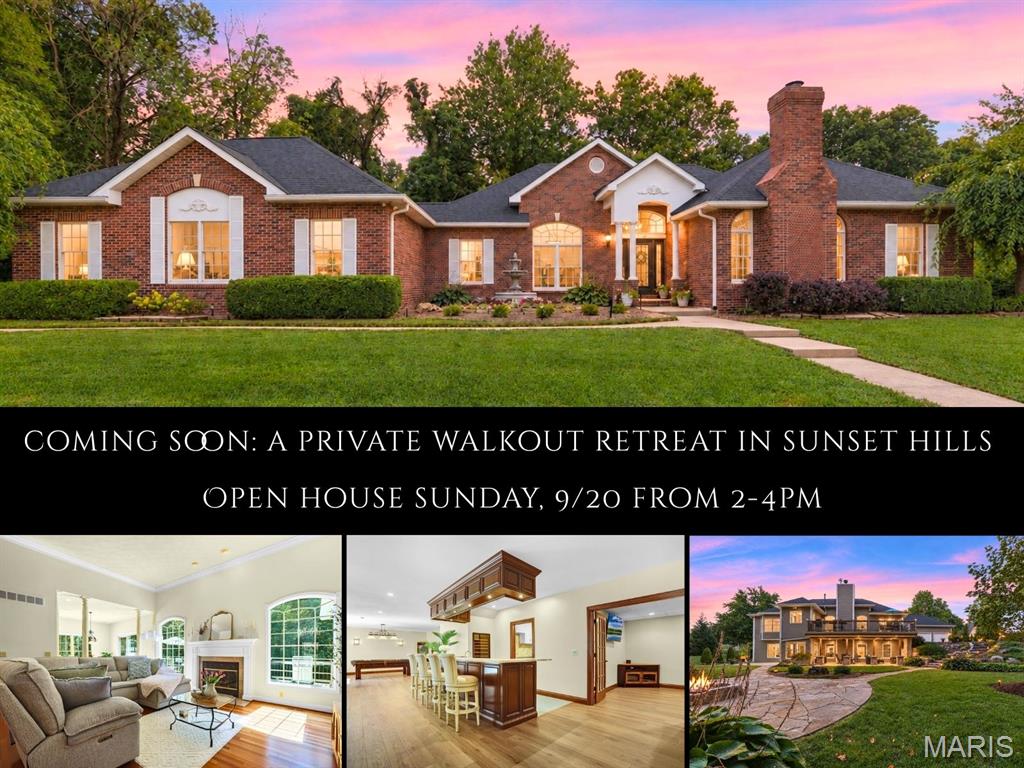 Set against a private wooded backdrop in coveted Sunset Hills, this stately walkout ranch pairs gracious scale with an effortless indoor-outdoor lifestyle. The impressive floor plan is introduced by a soaring foyer with leaded-glass entry and rich hardwood floors. Arched windows, crown molding & architectural columns bring distinction to the sun-filled main level. The custom kitchen features granite counters & backsplash, stainless appliances, a generous island & breakfast area, opening to an inviting living room with gas fireplace.  The spacious primary retreat offers a beautifully appointed ensuite with heated floors, a walk-in, spa-inspired shower system, dressing banquette & custom walk-in closet that also has heated flooring. Formal dining, a den/office with second fireplace, powder room & two additional bedrooms connected by a full bath complete the main living areas. Below, the reimagined walkout level is designed for entertaining on a grand scale, with new LVP, family and recreation spaces, a stacked-stone gas fireplace and striking custom wet bar with new granite. A 2nd kitchen with new stainless appliances, flex room, full bath, well-organized laundry & a window-wrapped atrium add remarkable versatility. Outdoors, an expansive composite deck overlooks the trees, while a covered patio, illuminated stone paths and secluded gas-firepit terrace create a resort-like escape. Roof, HVAC & water heater new in 2024; extensive interior & landscape updates completed in 2025–26. Halo whole-home water filtration adds the finishing touch.