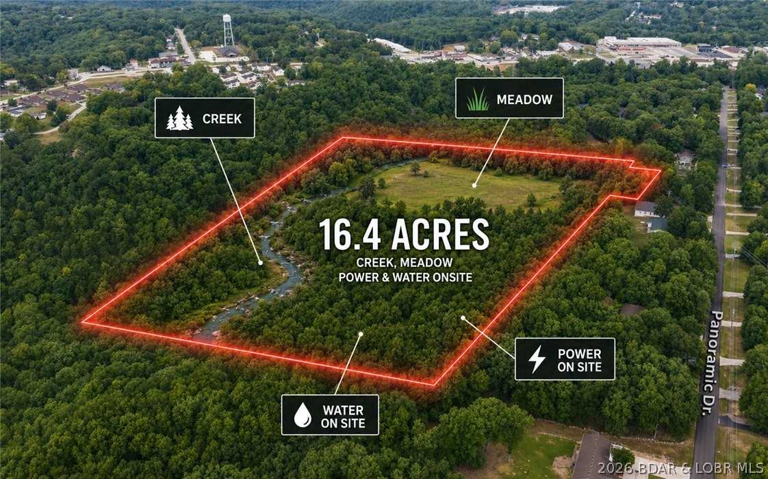 16.4 Acres of Residential Land Near Downtown Camdenton Discover the perfect blend of natural beauty and
modern convenience on this 16.4-acre residential lot located just minutes from downtown Camdenton. This
stunning property features a gently flowing creek, open meadow, and mature trees, offering a peaceful setting
with plenty of space to build your dream home or family estate. Utilities are already on site with city water,
electric, and sewer hookups ready to go—making your build simple and stress-free. Whether you're envisioning
a private retreat or a full-time residence close to town, this property checks all the boxes. Don’t miss this rare
opportunity to own a slice of nature with city convenience.