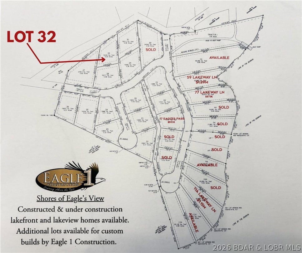 Discover the perfect place to build your dream home on this exceptional first-tier Lake of the Ozarks lot! Enjoy breathtaking lake views and a prime location with plenty of room for a private dock (subject to approvals). Whether you’re looking for a weekend retreat or your forever lake home, this property offers the ideal setting.   Let Eagle One Construction, LLC help bring your vision to life with custom home-building options tailored to your lifestyle. Community amenities include access to a convenient boat ramp, making it easy to spend your days on the water.
Don’t miss this rare opportunity to own a beautiful lakefront lot with endless possibilities. Call the listing agent today for more information on building options, dock potential, and everything this incredible property has to offer!