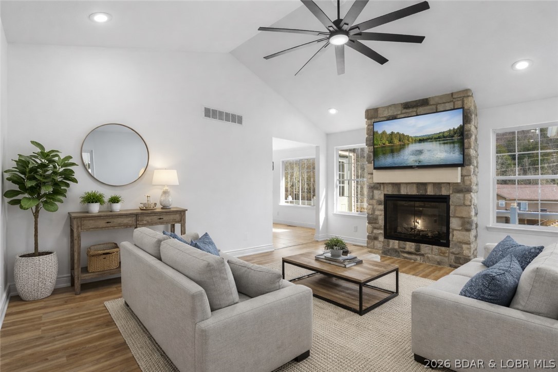 Experience lake living at its best in this beautifully updated home located in a desirable waterfront community at the 1MM of the Big Niangua Arm. Enjoy peaceful cove views, expansive outdoor living spaces, and a low-maintenance yard designed for easy enjoyment of the Lake of the Ozarks lifestyle. Recent 2026 updates provide a fresh, move-in-ready feel, while EV power readiness adds modern convenience. Whether you're entertaining on the spacious decks or relaxing while taking in the water views, this property offers the perfect setting to enjoy life at the lake. Community amenities include a lakeside pool, fishing dock, and available boat slips. By water, you're just minutes from popular destinations including The Cave Bar & Grill, Nauti Fish Rum Bar, Captain Ron's Bar & Grill, and The Fish & Company, with convenient road access as well. Two adjoining lots are also included, providing additional privacy, room to expand, or future possibilities. Whether you're searching for a full-time residence, weekend retreat, or investment opportunity, this property checks all the boxes.