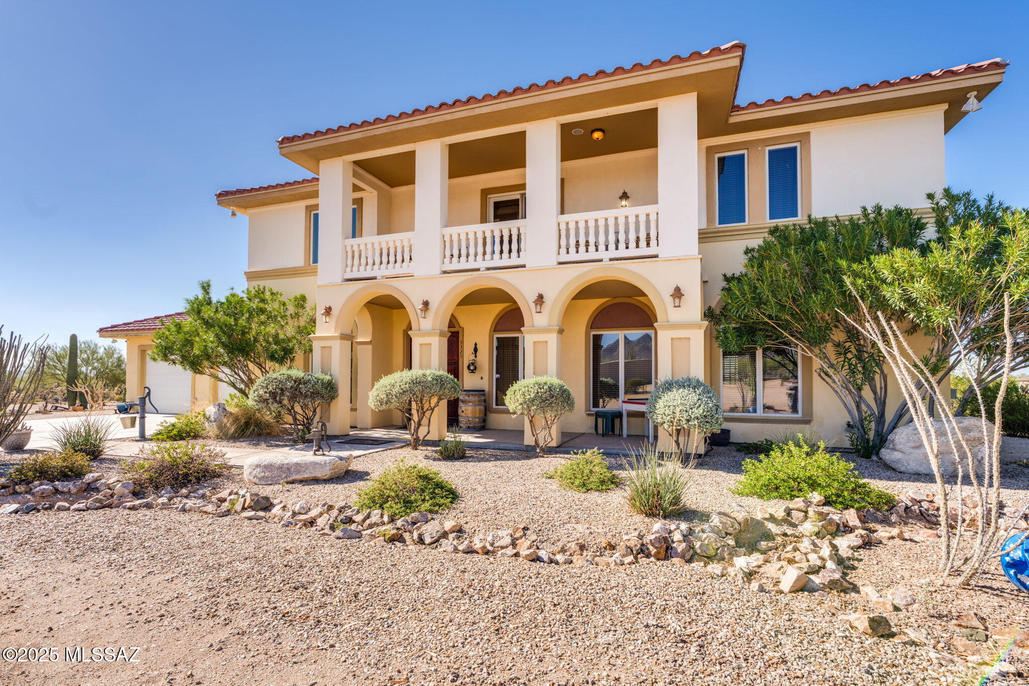 This stunning 3,844 sq. ft. estate, set on over 4 acres of Sonoran Desert, offers breathtaking views of the mountains, sunrises, and sunsets. With 4 bedrooms, 4 bathrooms, and a spacious layout with formal dining area, office space, loft and breakfast area, this home blends timeless design with modern comfort. Automatic blinds in the living room, abundant natural light, and a gourmet kitchen enhance the living space. Outside, an expansive patio with a retractable shade and LED lighting, plus a sparkling pool with a new pump, create a perfect desert retreat. A new downstairs HVAC system and solar panels provide energy efficiency. This home offers the best of luxury desert living.