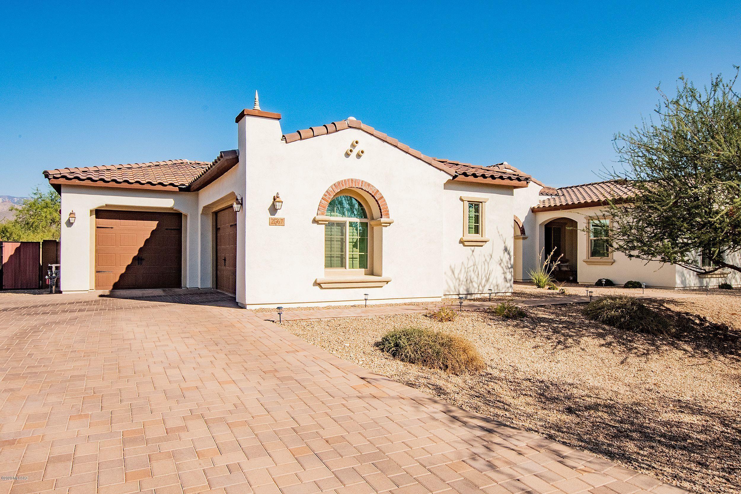 Newer Construction home in the desired gated community of Desert Willow Ranch. This 3,216 sq ft + guest quarters home is on cul-de-sac with mountain views, a private reserve in the back, and natural space in the front. One of the few homes that offers separate guest quarters with it's own entry courtyard and entrance. Extra long and tall 3 car garage. 11' ceilings throughout. Walk-In closets abound. Shutters throughout. Ceiling fans in every room along with 2 HVAC systems. Surround sound installed in the bonus room, great room and patio with subwoofer connection. Fire sprinkler system installed. Soft water system. Sparkling pool, surrounded by a Travertine patio, with underground cleaning system, and an auto chlorine system. This home is fully upgraded and turn key ready.