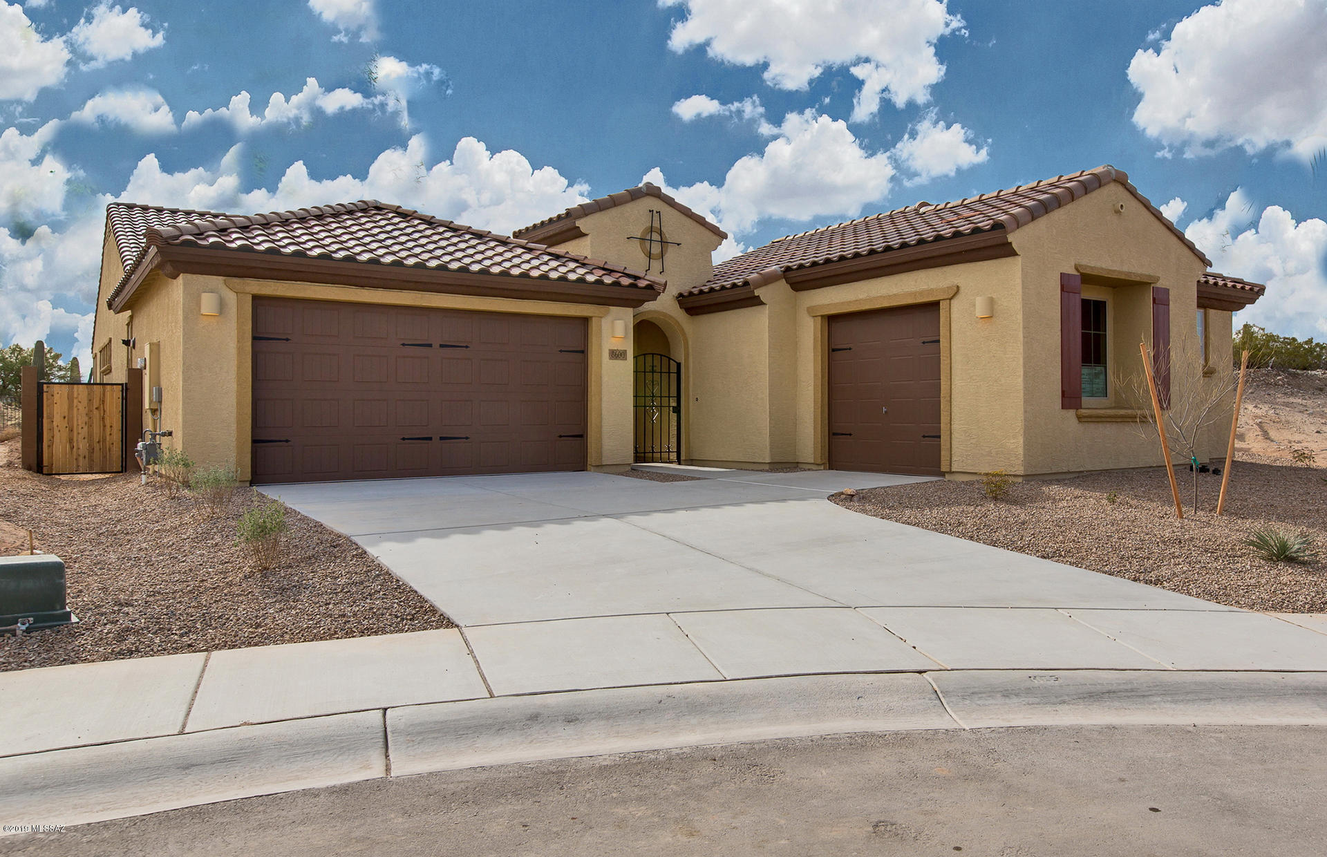 Available Now. Gorgeously designed home on premium cul-de-sac corner lot with a charming front courtyard with gate. This quick move-in home features Spanish exterior streetscape 3 car garage, breezeway door, functional split floor-plan, desirable framed walk-in shower in the master bath, expresso cabinets and upgraded flooring throughout the home.