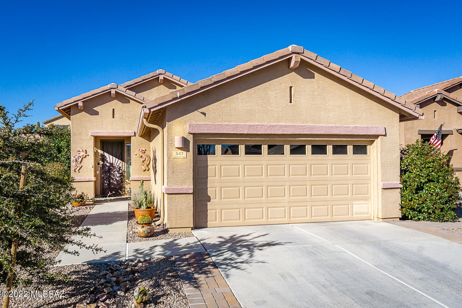 Newer 3-bedroom home built in 2015 in Green Valley's popular Las Campanas-San Miguel HOA.  Ceramic tile throughout entire home. Plantation shutters, Quartz countertops, stainless steel appliances, electric stove (but plumbed for gas if you chose) spacious screened Arizona Room with room darkening roller shades. Private backyard with paver stones, turf, and extra enclosed backyard storage area too. Extended garage that will fit even your largest oversized vehicles.  Insulated garage door.
The Laundry Room includes a newer Washer/Dryer, utility sink and large storage cabinet.  Ideal location in central Green Valley!  Move-in ready.