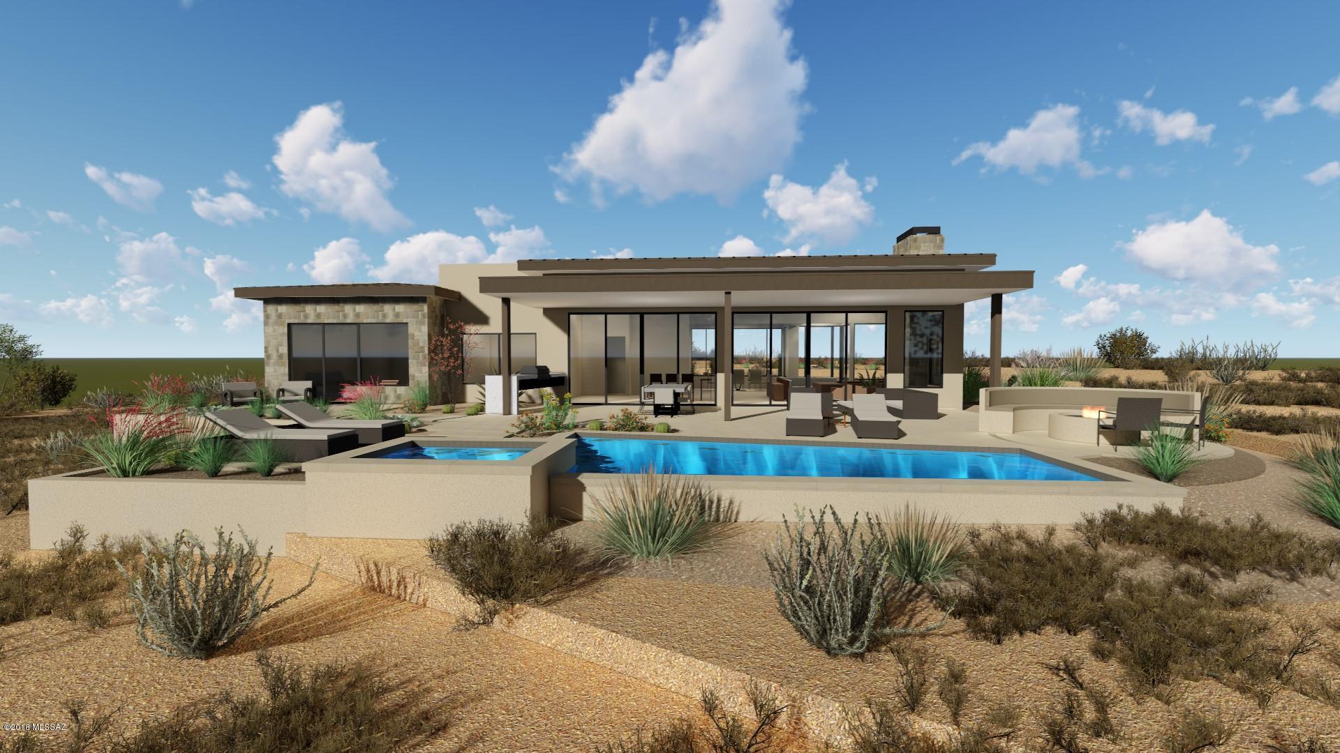 Fairfield Homes New Construction in Prestigious Stone Canyon with unobstructed 360 degree views that include the Catalina Mountains, Tortolita Mountains, and the city of Tucson! Arizona living at it's finest! This is a 3,543sqft Marc Soloway design. Highly upgraded Features including Wolf Appliances. 2x6 construction, dramatic 13ft ceilings, split floor plan, & two sets of 10ft tall 16ft wide sliding glass doors to your rear patio!