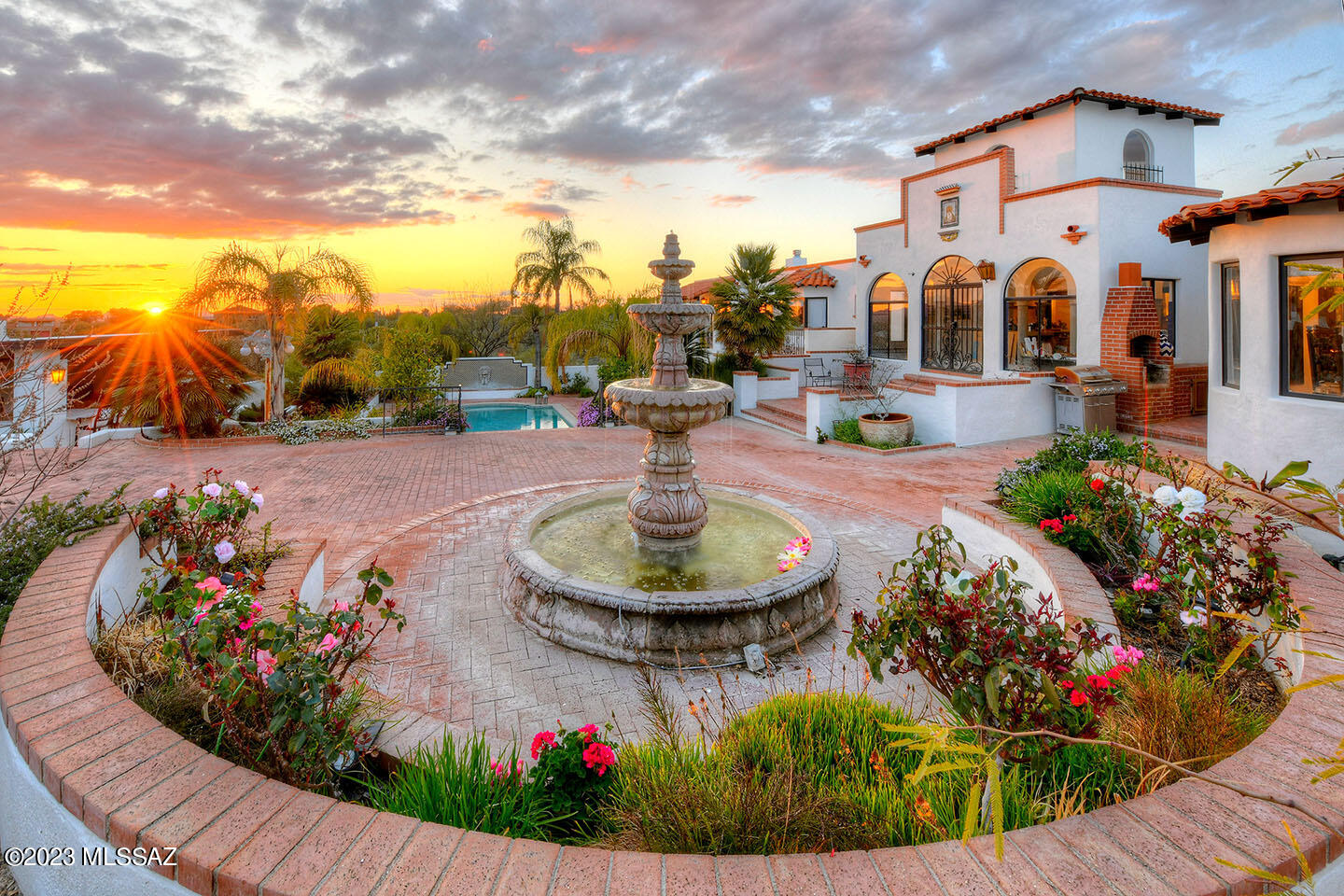 Casa Esperanza: an entrancing Spanish Revival elegantly remodeled over several years by current owner boasts dazzling mountain & city views on 6+ privately gated acres. Builder Sonny Morales was entrusted w/the restoration work of National Historic Landmark San Xavier Mission & this home is also a work of art! All new STUNNING kitchen, chic baths, & captivating views from almost every room. 2 charming yet elegant living rooms, formal & informal dining, 2 home offices (or bedrooms)PLUS 2 more ensuite bedrooms. Sumptuous primary suite w/luxurious spa-like bath, a private coffee/wet bar, f/p & sweeping view terrace. Main living space is all one level & tucked below are the bonus room, home theatre & gym! Sparkling pool, spa, cabana, fountains & privacy! DETAILED FEATURES LIST AVAILABLE!