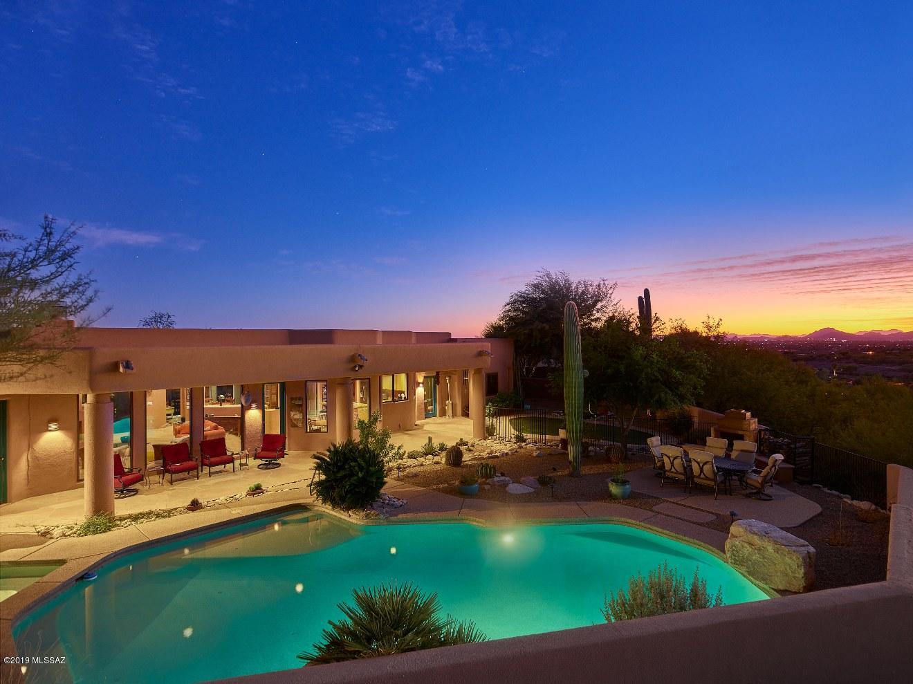 RIDGE TOP HOME with views! Stunning mountain views. great location and very private setting. Single level living  with split floor plan. 3 bedrooms plus office, 2.5 baths. great room design with high ceilings, chefs kitchen with granite immaculate throughout pool and spa. Patios, and outdoor fireplaces ideal for entertaining 3 car garage with lots of storage.