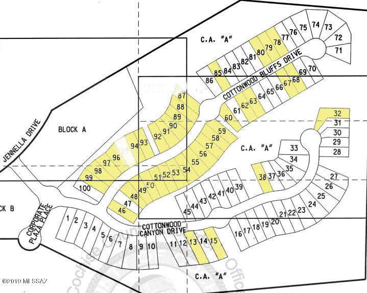 39 developed lots located in Cottonwood Bluffs just off of Cooperative Way. All 39 lots are located on a cul-de-sac, back up to open space/common area and are a minimum of 120 feet deep. Lots are available on a rolling lot option for $30,000/lot and can be purchased for less with a bulk 39 lot purchase. Located minutes from shopping, restaurants, hospital and other amenities yet only 30 minutes form UA Tech Park, 35 minutes from Fort Huachuca, 40 minutes to Tucson International Airport, 45 minutes from downtown Tucson. Great opportunity to purchase developed lots for less than it costs to develop most lots today. Taxes shown are for only one lot.