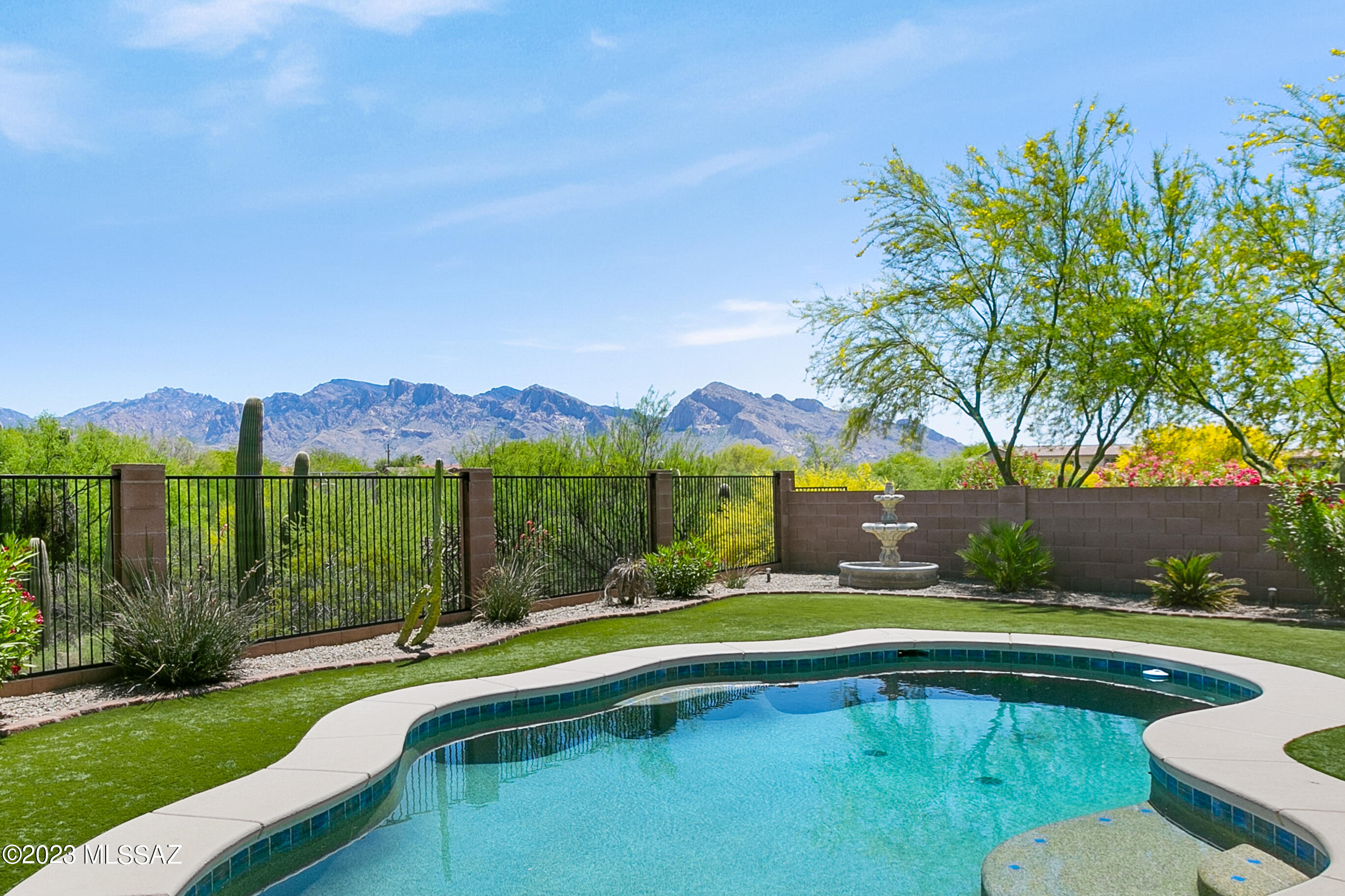 Updated and remodeled, spectacular unobstructed mountain views with pool are the icing on the cake for this 5 bedrooms 3 bath home in the desirable Verde Ranch neighborhood .  Newer premium carpet, tile, and paint throughout, large updated kitchen with new appliances in December 2020, gas stove, two pantries, space inside for extra refrigerator, plantation shutters, fully landscaped with drip system, yard lighting, mature trees, lemon and lime citrus trees,  and artificial turf, home backs up to natural area. 3.5 car garage, lots of storage, large walk in master closet, gas fireplace, water softener and reverse osmosis system, centrally located in Oro Valley. Close to Wilson K-8, Ironwood Ridge, and local shopping, quiet and secure neighborhood, close to "The Loop" bike and walking path