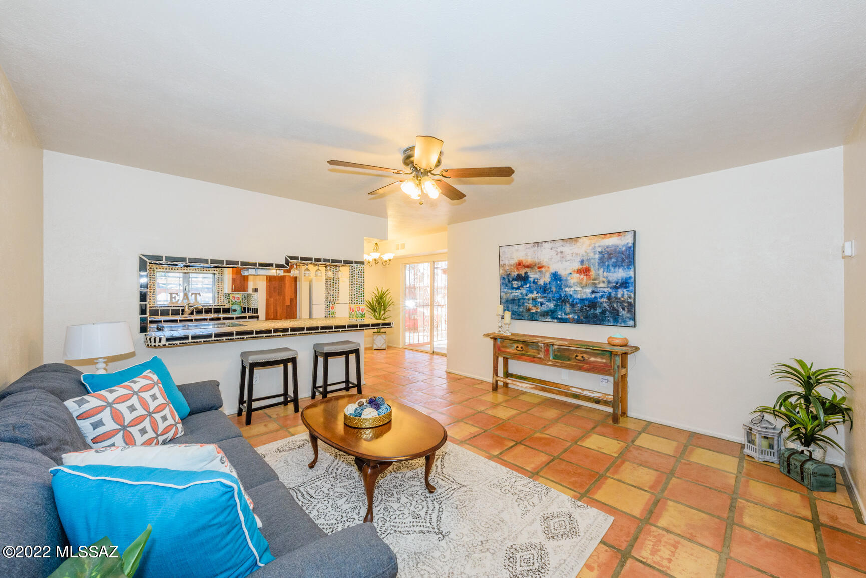 Ground floor home with, Jack and Jill bath.  New HVAC 12-2021 New Paint, kitchen and bath counter tops, No carpet.   Saltillo tile and laminate. Convenient to enter from parking lot.  Ceiling Fans.  Close to Covered assigned Parking.  Two Pools, three laundry facilities. 
Close to Restaurants,  shopping and bus line.   HOA covers ext. maintenance, water, Hot water, sewer, Trash removal, Roof,  2 pools, 3 laundry facilities.
No Rentals Allowed. Seller will accept or Counter offers 119,00 - 129,000