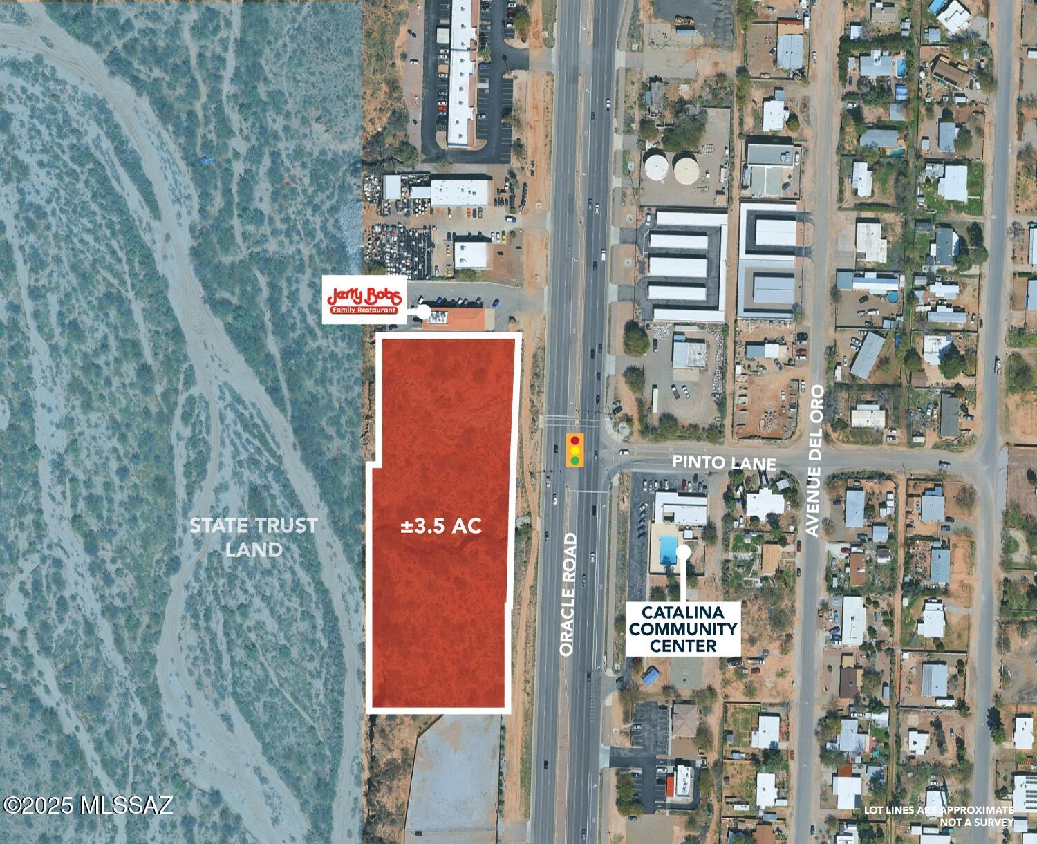 RARE ORACLE ROAD FRONTAGE -- 3.5 ACRES, CB-2 ZONING (CATALINA, AZ)
Outstanding commercial development opportunity featuring 650+ ft of State Hwy 77 frontage in Catalina. 3.5 acres, three contiguous parcels, CB-2 Commercial zoning, and all utilities available (Tucson Water, TEP, Pima County Sewer, Southwest Gas).
Approved concepts supporting 20,000+ SF of commercial. Suitable for retail, auto/RV, self-storage, office, hospitality, contractor yard, and more.
Surrounded by Saddlebrooke, Saddlebrooke Ranch, Eagle Crest and other thriving communities with strong traffic counts. Seller will sell all or part.
Buyer to verify all information. Ask Broker for a detailed Marketing brochure with more information.