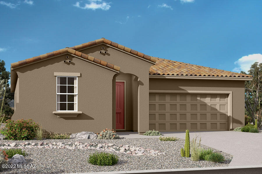Rosewood plan with Spanish exterior is the perfect 4 bedroom home with guest suite! This home has an open concept feel within the Great Room, kitchen and dining area. Upgraded gourmet kitchen includes stainless steal appliances, and granite counters. Other upgrades can be found throughout the home including tiled walk-in shower in owner's bath,8' interior doors, double sinks in bath two, and more.Enjoy the 7 acre amenity center which features a resort style pool, splashpad, ramadas, dog park, playground, sports court, walking trails, and more! Estimated completion end of spring 2022. Please see design photos for interior selections and colors being installed in this home.