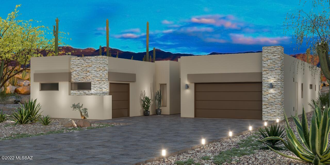 Fairfield Home New Construction, Acacia Plan in gated community has 3 bedroom en-suites with teen retreat/flex room or bonus room. Office and a large great room. Large walk in pantry with extra storage. 12' ceilings in main living area. 8' Interior Doors with a 16 x 10 Multi sliding door to let the outdoors in. 3rd bay garage has a 2' extension for ample space and double bay garage. Cozy up to the 48'' linear fireplace in great room, or the beautiful open space out your backdoor. Taxes are based on home and lot prior to split. Price is subject to change once colorization and design is complete. Estimated completion summer 2023. Renderings are conceptual and may not depict final product. ALL INTERIOR SHOTS ARE FROM OUR MODEL HOME IN DOVE MOUNTAIN