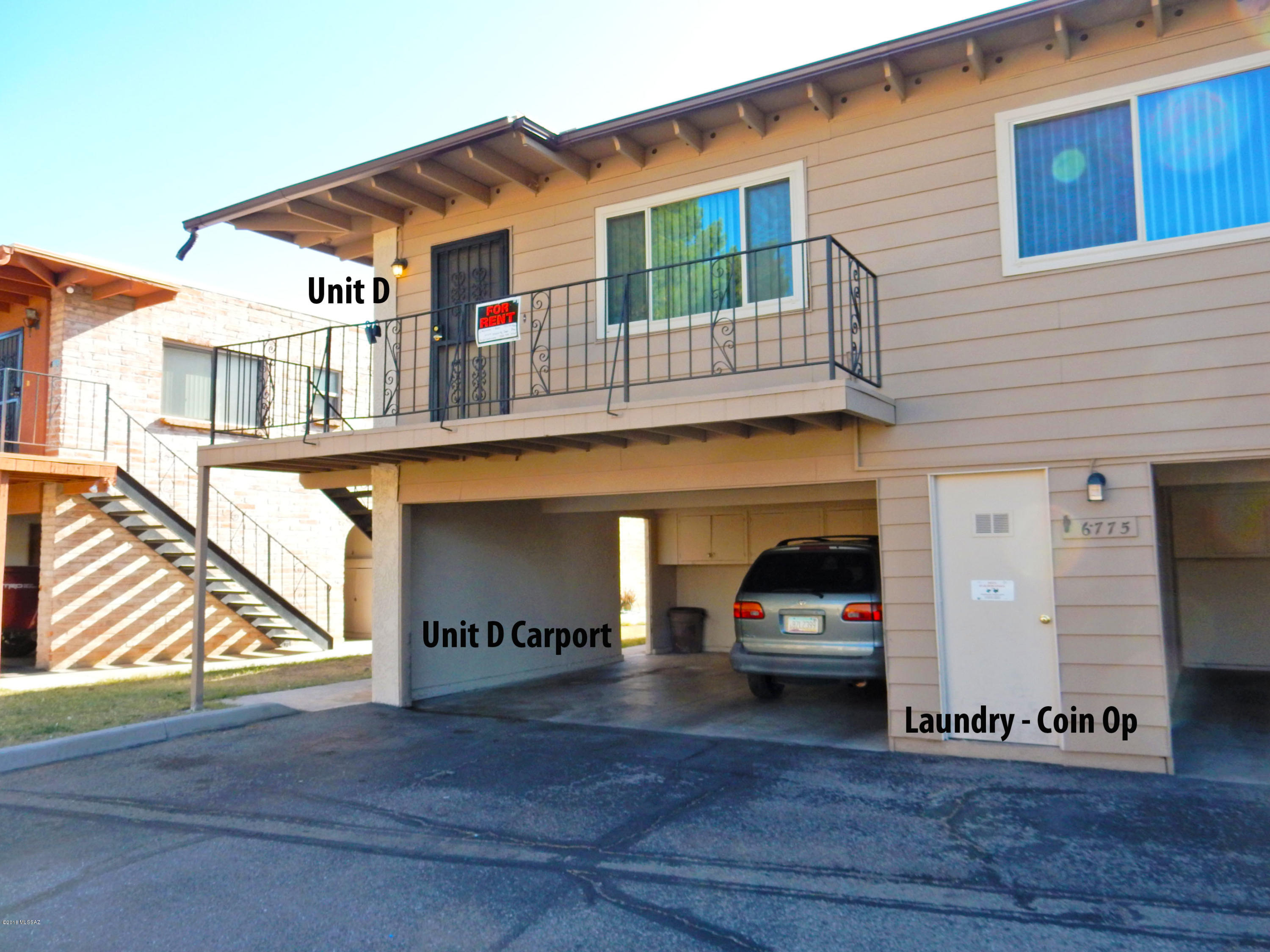Light & bright Upstairs 2nd floor Condo with two bedrooms and 1 bath in The Meadows community near Kolb & Tanque Verde area. Wood flooring in Dining area, Living Room and Bedrooms. Central Air Conditioning. Dual Pane Windows. Quiet upstairs unit with carport below. One covered parking and storage cabinets in carport. Coin op washer & dryer shared by 4 units. 2 Community pools. No Yard to maintain. Non-Smoking Unit. Water and Trash Utilities Included in rent. Minimum 12 month lease term. Pet's require owner approval and additional deposit/fee. Sorry No CATS. Renter's Insurance required at lease signing.