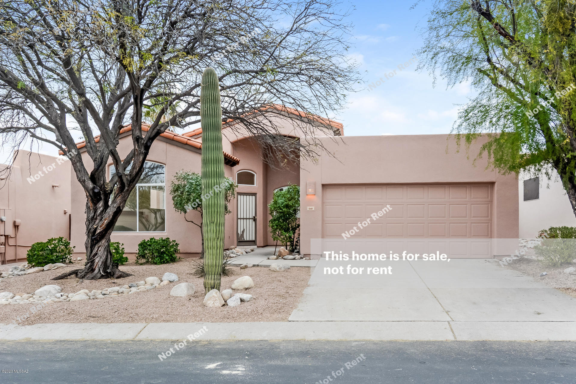 This Tucson one-story home offers a gas fireplace, a covered back patio, and a two-car garage.