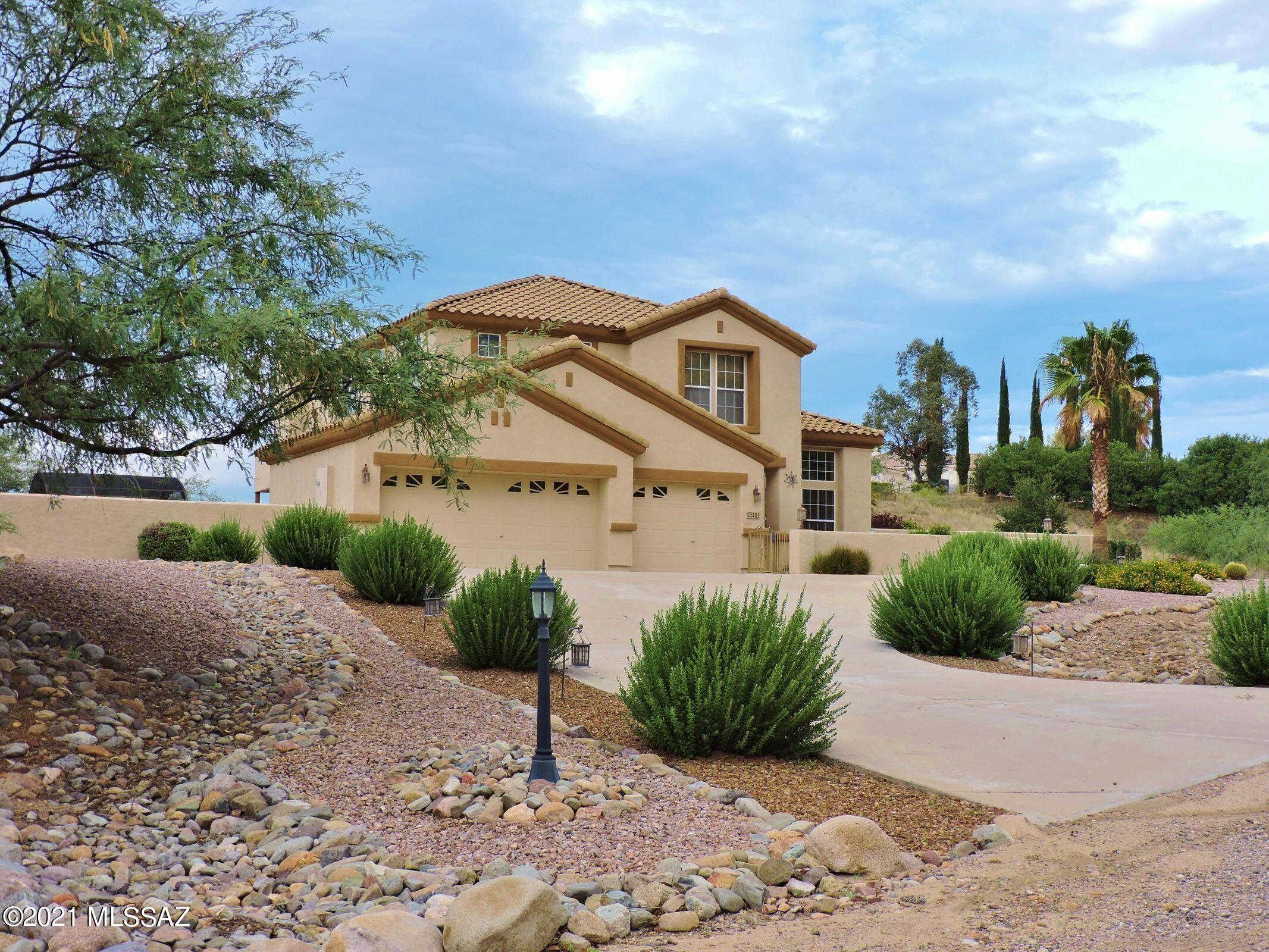 WOW! Premier 1.7 acre 270 degree SPECTACULAR VIEW property with gracious Mediterranean style home plus pool & 3 car garage. Wonderfully landscaped w/irrigation system & solar lights, plus room for RV parking. Cozy den w/wood burning fireplace w/electric insert. Kitchen has granite counter tops, prep island & breakfast nook. Upstairs Master w/view balcony & spacious bath w/separate tub & shower. Downstairs office could be a fifth bedroom. Must see home! See supplement for addition details. Large formal living room & separate dining room gives plenty of room for entertaining w/doors that lead out to a built-in BBQ area w/propane fireplace, bar refrigerator & steps to pool.