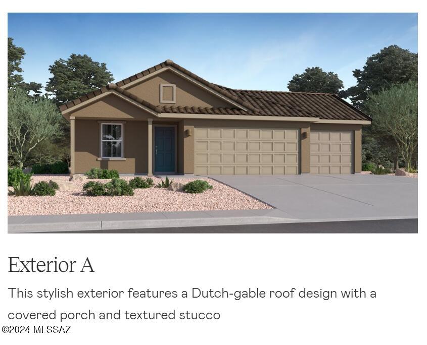 This new home has everything needed for modern living on a single level. An inviting open floorplan combines the kitchen with the living and dining areas, and a bedroom and full bathroom are located off the entry. Two additional bedrooms are tucked away to the side of the home, including the luxurious owner's suite, complete with an en-suite bathroom and walk-in closet. A three-bay garage completes the home. This home includes GE® stainless steal appliances, Rinnai Tankless Water Heater, prep for reverse osmosis, Granite Countertops, 2'' faux wood blinds, LED lighting and so much more!