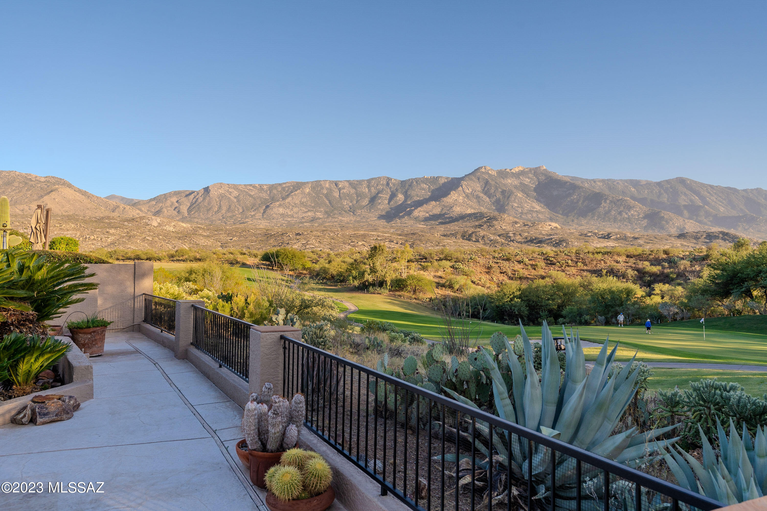 Possibly the best view in Saddlebrooke overlooking Tucson golf course 7th green & Catalina Mtns. Cambria w/large Casita, two AC & gas heating units re placed-2018, roof replaced 2023, repainted 2022, Enviro salt free whole house water conditioning system installed-2021. Gated courtyard welcomes you w/fountain, mtn & pool views. Enter thru lovely beveled glass door & foyer w/large bowl chandelier. Home has 4 bedrooms (inc. casita) & 5 baths, two gas fireplaces, upgraded kitchen w/large window overlooking pool and Mtns.  dining room w/French doors to outdoor kitchen, Pebble Tec pool & spa w/ unique waterfall feature w/remote control. Remote control aluminum rolling shutters & large laundry/craft room w/cabinet. Ask for Owners Feature Sheet to see all this home has to offer