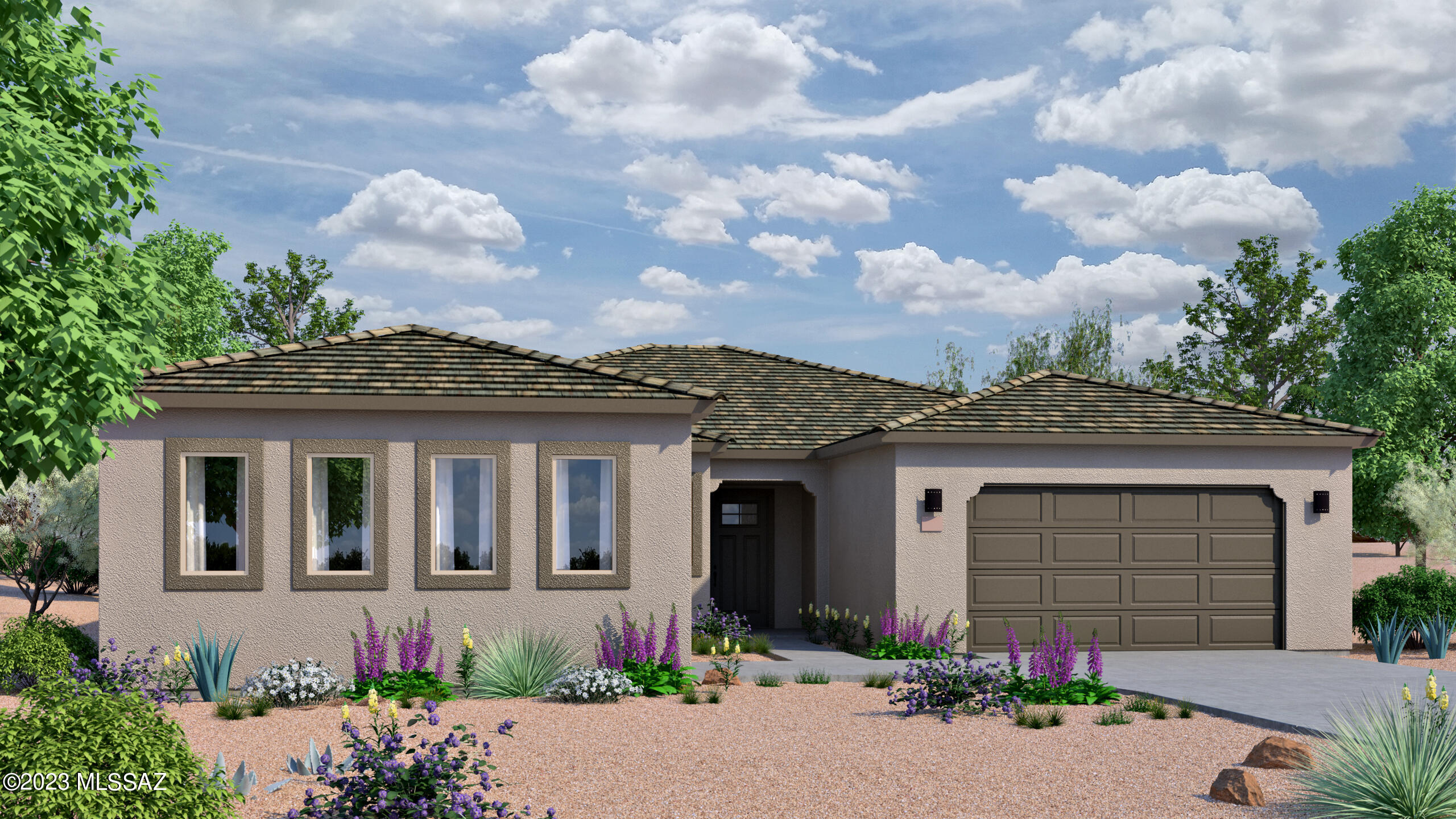 This property is  located on 4 acres in Ocotillo Preserve with beautiful views of the Catalina and Rincon Mountains with wonderful city lights and views.  Our model is located off site at 14499 E Sands Ranch Rd, Vail, Arizona 85641. Renderings are conceptional and may not depict the exact final product. Predicted Completion in February 2023.