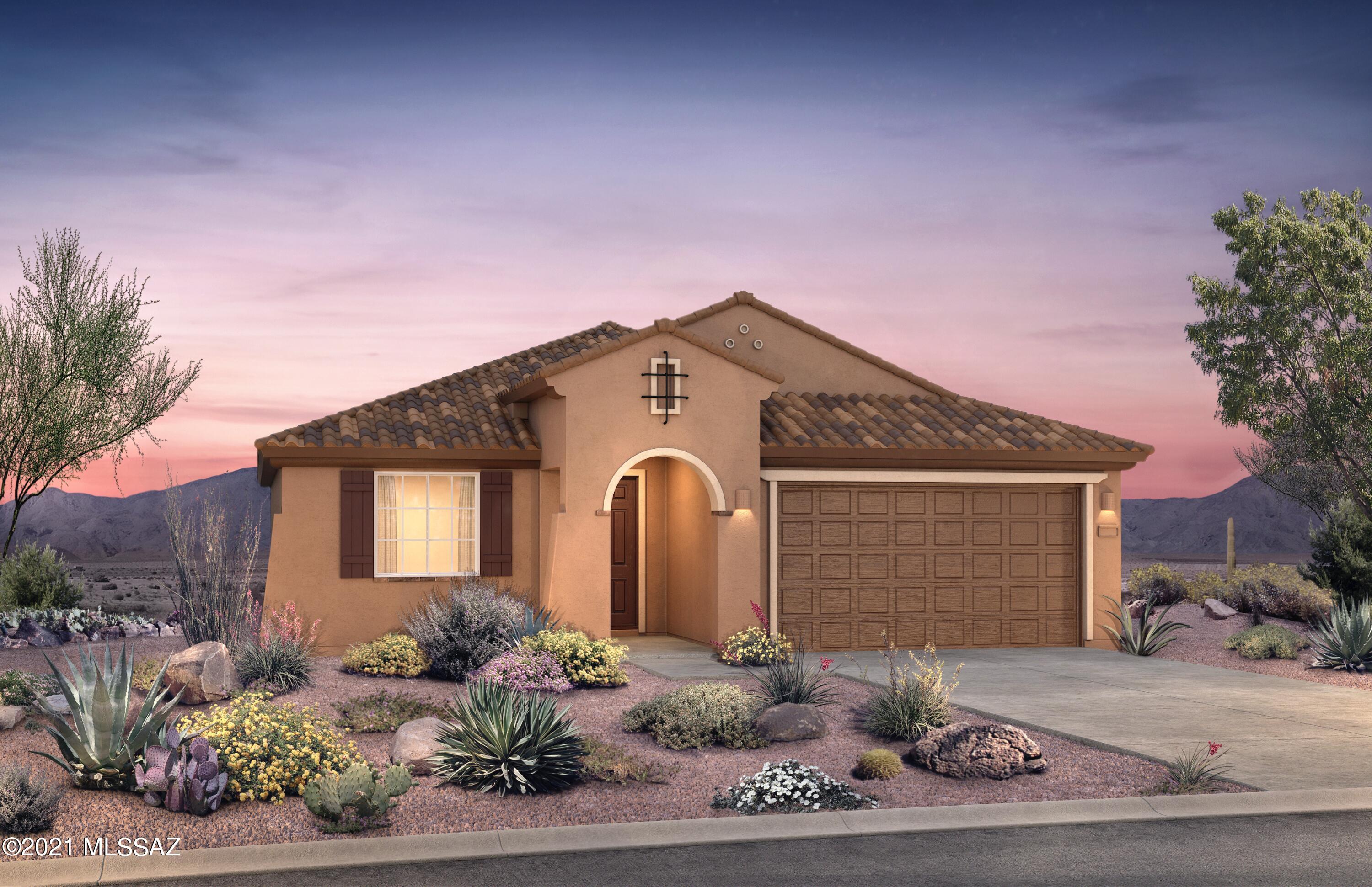 This beautiful Barletta home design features a glass walk in shower in owner's suite, French doors at den, interior upgraded 8ft doors, a chef kitchen layout with upgraded granite kitchen counter tops, and upgraded flooring throughout home.  Landscape front yard with back yard facing open space.
