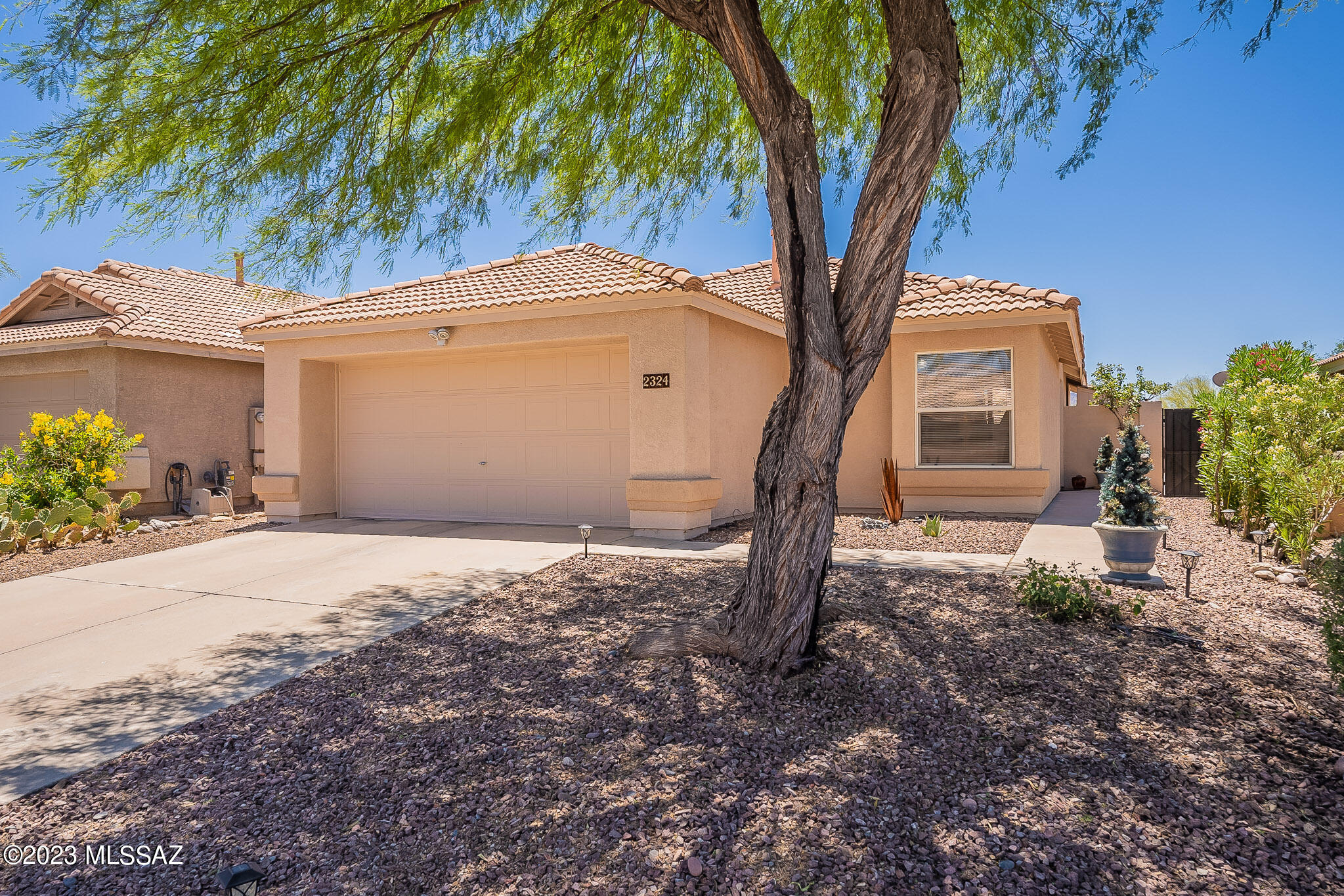 Pride of ownership shows in this freshly painted home with custom chair rails, molding and window trim.  Enjoy the Rancho Vistoso  lifestyle, with excellent  views of the Catalina Mountains and Pusch Ridge from the tiled living room or the covered patio.  This 3 bed/ 2 Bath home offers a well thought out floorplan with good size rooms.  The kitchen area allows for views into the vaulted living area for easy entertaining.  This is a quiet, desirable neighborhood where adults can walk in the morning and children can play or you can enjoy a quiet evening.  The home has a two car garage with maxed out storage space plus a bonus shed on the side yard.  The home exterior was recently painted.  With a new AC, washer, dryer and refrigerator this home is truly turn key ready for the next owner.