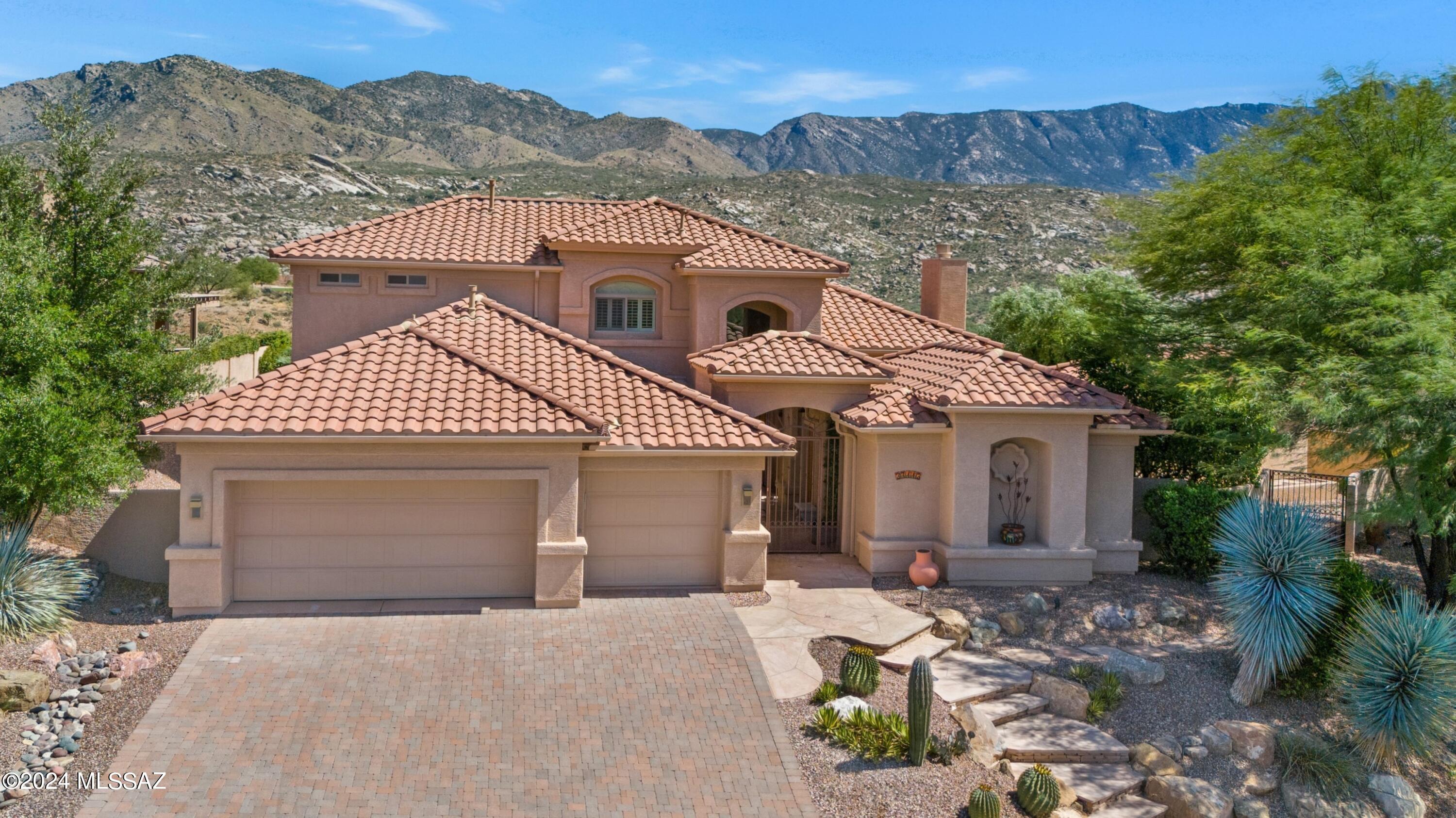 Stunning Sundance located on cul-de-sac with Pool, Spa, & Mountain Views! Living Room has Fireplace & Dining Room with Mountain Views. Great Room has Built-in Entertainment Center. Kitchen has Granite Counters, Stainless Appliances, Wolf Gas Range, Cherry Cabinets, Wine Cooler & Kitchen Dining with Patio Door. Den has French Doors with Built-In Office System & Powder Room. Owner's Suite has Ensuite Bathroom with Quartz Counters, Walk-in Shower, Tub & 2 Closets. 2 Bedrooms Upstairs have Murphy Bed Systems with Jack & Jill Bathrooms. Guest House has Closet & Bathroom. Laundry Room has W/D & Cabinets. 3 Car Garage has Sink, Central Vac, Cabinets & Side Door. 2021 Irrigation System & Newer Windows. Outdoor Oasis has Covered Patio, Heated Pool/Spa, BBQ Station, Firepit area & Panoramic Views!