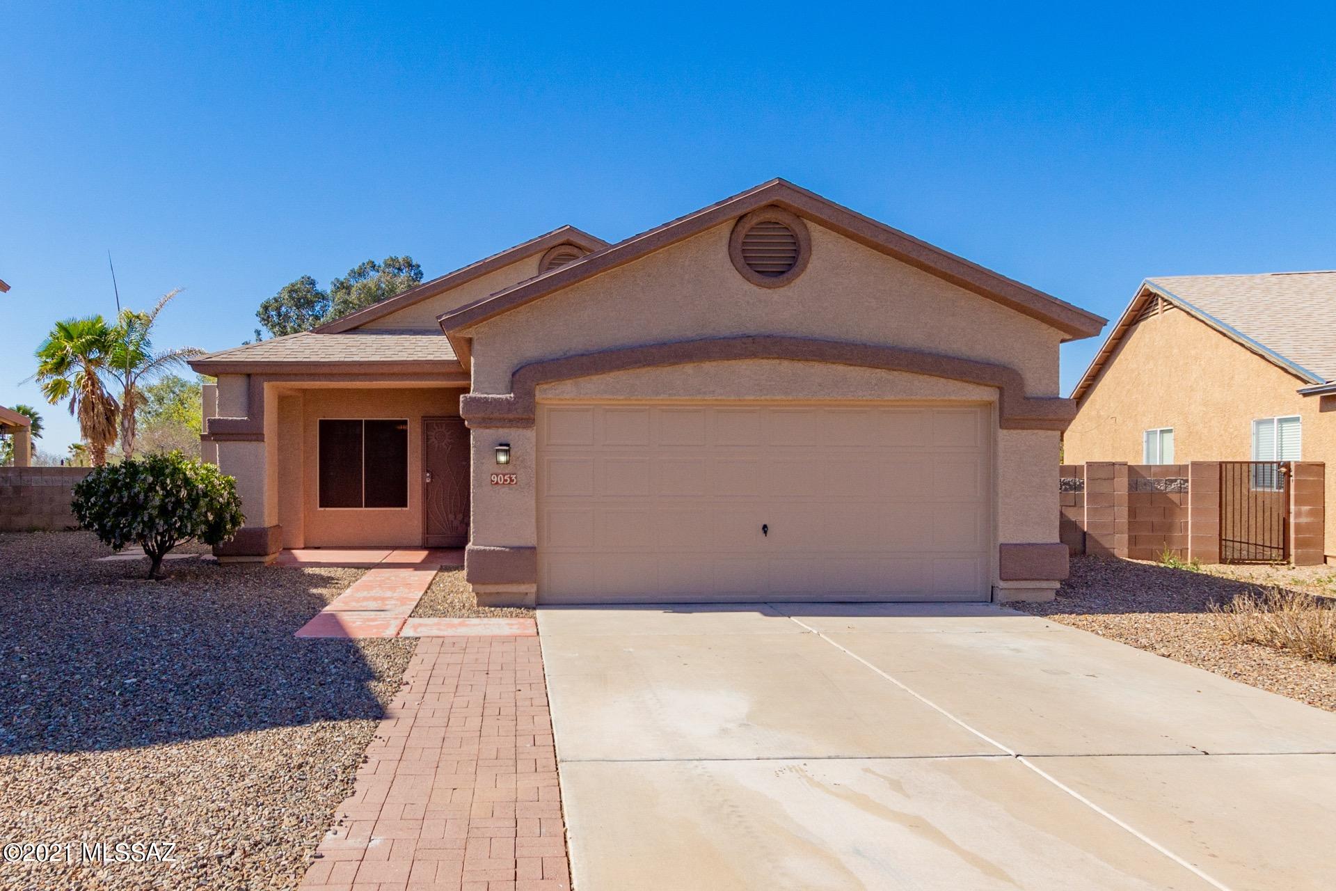 Beautifully Remodeled single level home w/soaring ceilings, handsome tile floors, upgraded lighting/ceiling fans, & soothing palette. Amazing corner fireplace in the family room, window blinds, recessed lighting, art niche, & patio access. Stylish kitchen counters, pantry, & plenty of wood cabinets. Two master bedrooms for a spacious floorplan. Plush carpet in 3 bedrooms, upscale baths w/granite counters, large closets, & an interior laundry room. Sensational backyard setting w/a sparkling fenced solar and gas heated pool, 2 covered patios, shade trees, Ramada covered dining patio, & lush green grass.  Convenient location to retail & more. This wonderful home will not disappoint.