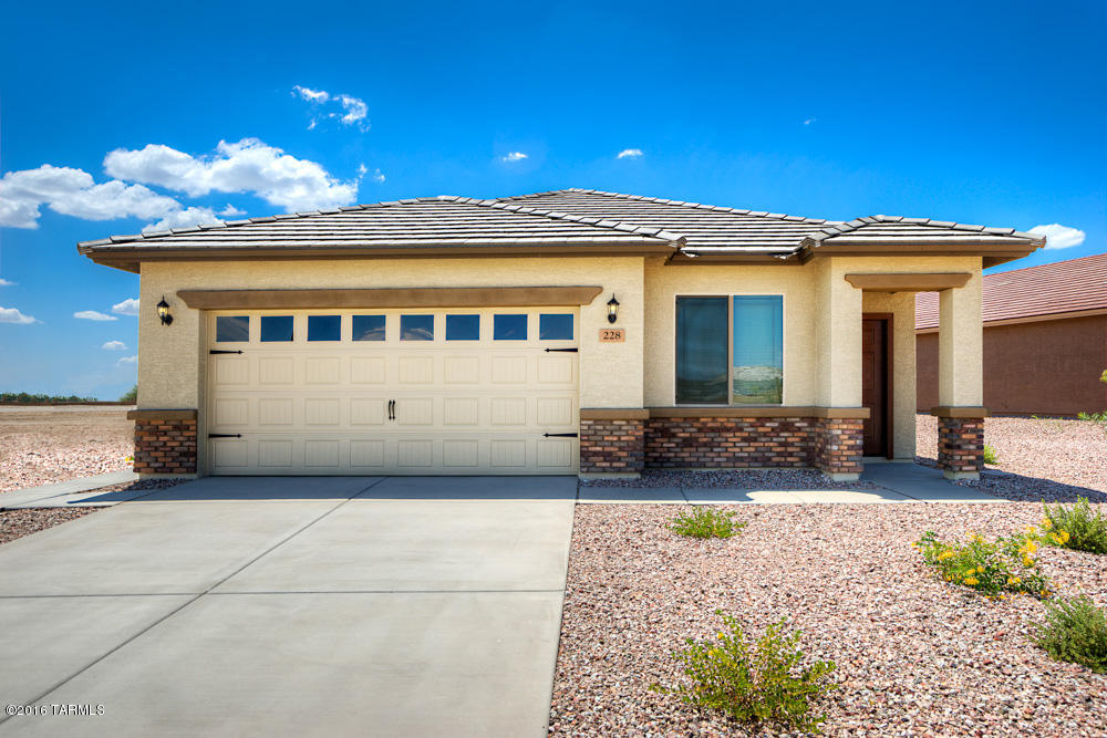The Prescott floor plan includes more than $10,000 worth of upgrades including energy efficient stainless steel kitchen appliances, granite countertops, custom wood cabinets, brushed nickel hardware and a an attached two car garage. The Prescott showcases a master suite complete with a walk-in closet, as well as a separate den, a fully fenced backyard, a covered patio and front yard landscaping. This spacious, 3 bedroom, 2 bath home is located within the amenity-rich community of San Lucas. Dispersed throughout the San Lucas community you will a plethora of amenities including a community park, with basketball courts, sand volleyball courts and a baseball field, providing an extraordinary lifestyle for you and your family!  Picture is of a similar home.