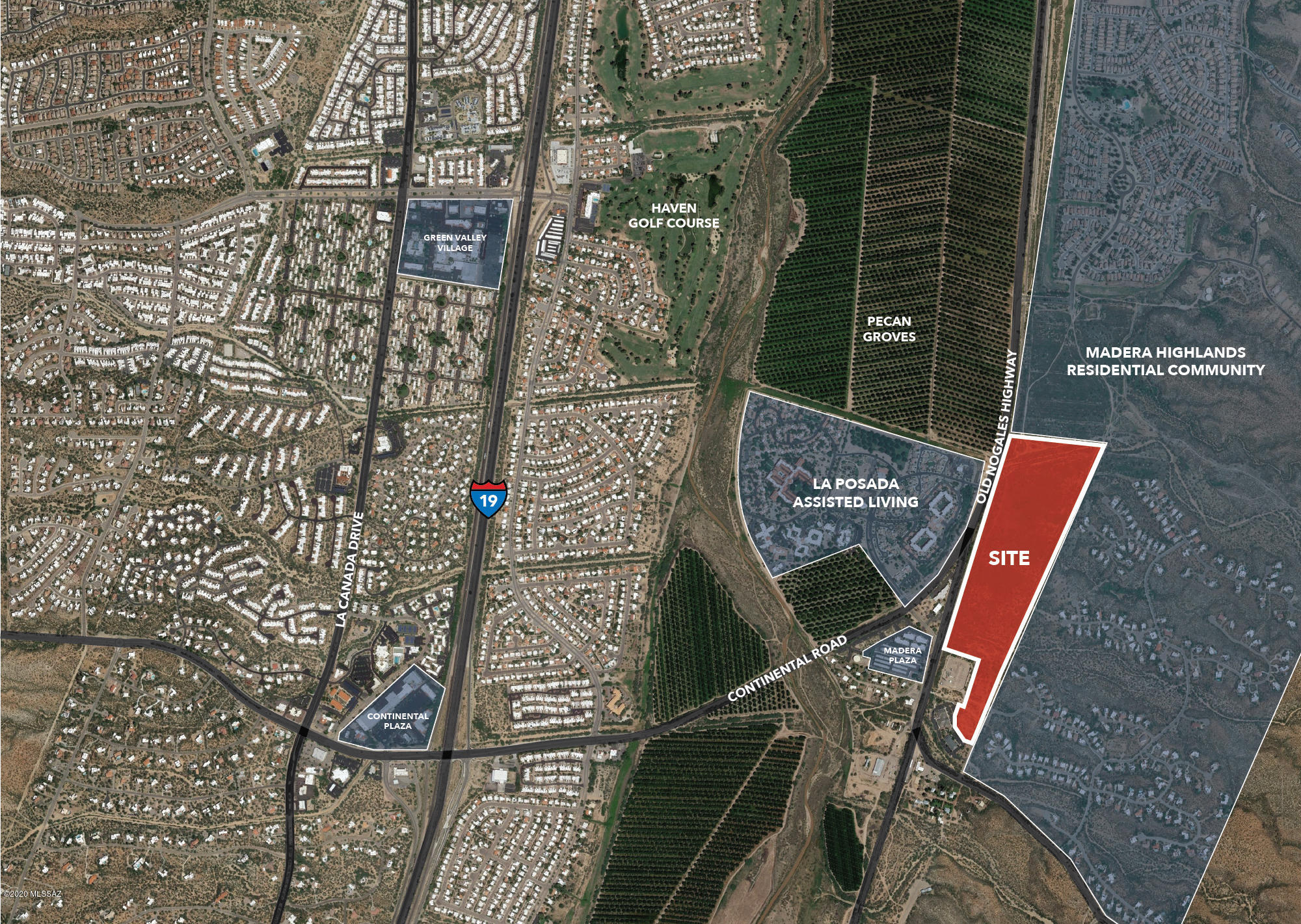 Great MIXED USE Development Opportunity!! +/- 49 flat acres in Green Valley AZ on the way to Madera Canyon !  Borders Sahuarita AZ.  Surrounded by quality developments.  LaPosada Assisted Living, Madera Highlands residential community and Madera Plaza all walking distance. Current zoning is RH (Rural Homestead) in Pima County.  However, you could possibly re-zone the property in the current Pima County general plan.  It is designated as CAC (Community Activity Center) which allows MANY MIXED USES. Possible Commercial, Office Industrial and Government zoning designations to provide a range of goods and services necessary to satisfy the weekly shopping and service needs of the surrounding community.  Ask Broker for more details on CAC.  The sky is the limit on possible development uses here.