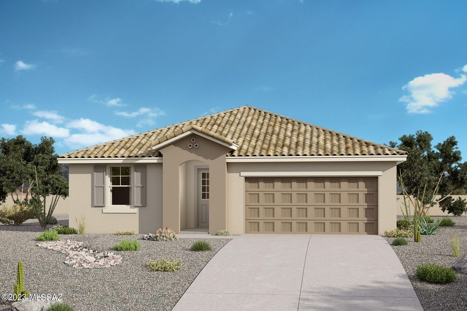 Charming Azure plan with a Spanish elevation, features open Great room/Kitchen area which leads out to covered back patio. Spacious Owner's suite has huge walk-in closet, dual sinks and walk-in shower. 3-car tandem garage offers additional storage space.
