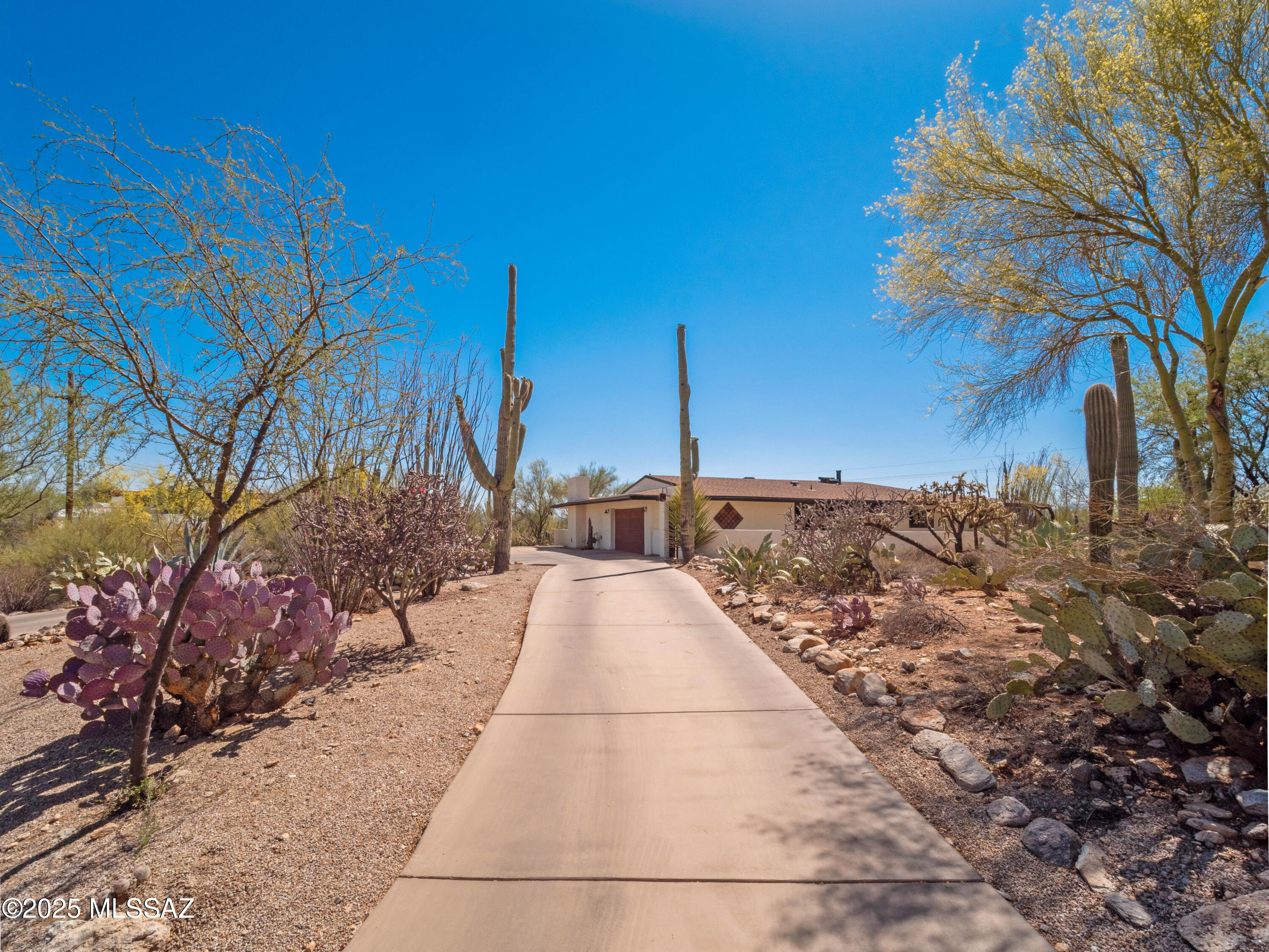 Nestled on a spacious 1.19-acre lot in the highly desirable Cat 8 neighborhood, this beautifully updated desert retreat blends comfort, style, and convenience. Surrounded by 2 private walled yards-1 offering sweeping city views to the south, the other framing the majestic Catalina Mountains to the north-this home offers a peaceful, picturesque setting both inside & out. Thoughtfully renovated, the interior boasts modern finishes throughout, including gorgeous quartz countertops, farm-style sink, beautiful cabinetry and elegant wood-look porcelain tile flooring. Entertain or unwind in the living area with a retractable projector screen and built-in surround sound system-perfect for movie nights. Stay cool year-round with a new HVAC system installed in 2023. Outdoors, enjoy low-maintenance desert landscaping, charming flagstone paths, updated gutters, and an extended, resurfaced driveway. The garage and generous 8' x 9' storage room have also been refinishedideal for stashing tools, creating a tidy workshop, or managing hobbies with ease. Located within the award-winning District 16 school boundaries and just minutes from top-tier shopping and dining, this home offers the best of serene desert living with modern urban convenience.
