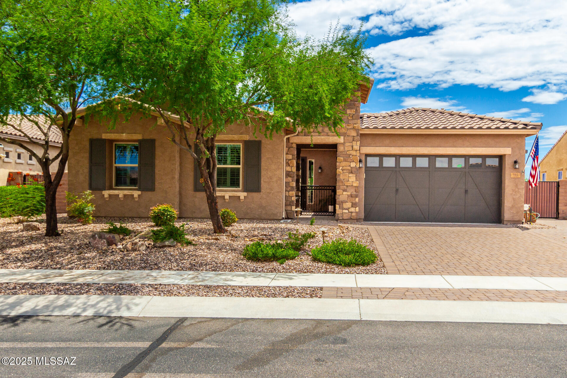 Amazing home with Unobstructed mountain views from backyard facing OV Nature Preserve.  Solar(paid in full) w/ extra panels. Large Great Room,  Chef's kitchen w/ oversized Quartz Island including gas cooktop, separate icemaker and beverage center.  Front bedroom would make wonderful 2nd Primary or guest quarters, oversized (double) bedroom with pulldown  bed. Iron security front door w/front gated courtyard. Mature fruit trees and established veggie garden. Firepit, built in BBQ w/ pergola. The interior has Ceiling fans with hidden up light. Central vacuum system with toe sweep in kitchen, and a two stage air conditioning system. Plantation shutters and blinds all stay.  California Closets are in all  bedrooms. Delightful gated community with sparkling pool, spa,  large splashpad and park