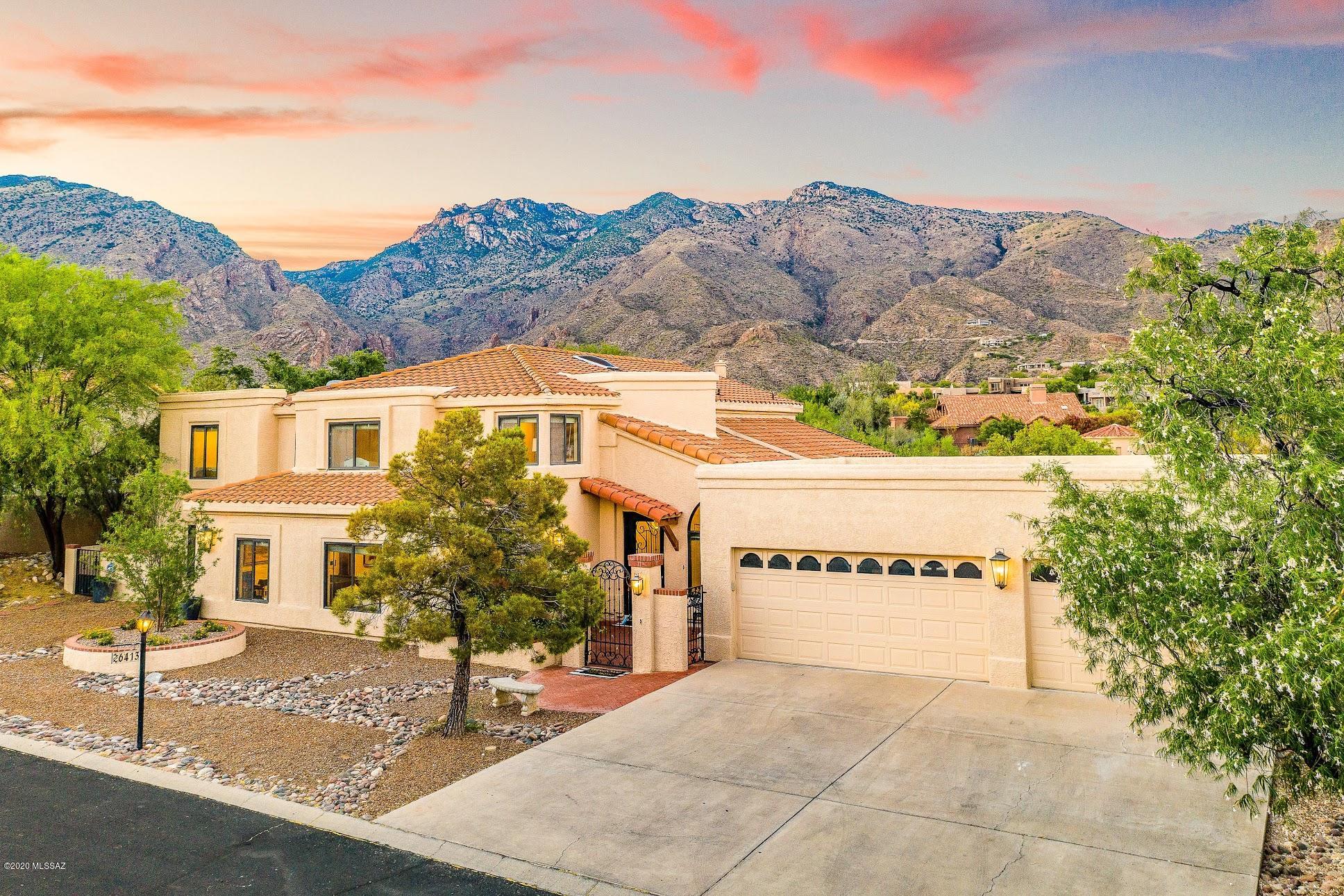 CASAS DE VENTANA quintessential family home; beautifully updated from top to bottom, thoughtfully planned & oozing with class & charm! 3866 SqFt, 5Br+Den or 6th Br on the main floor. Front courtyard  entry w/dramatic foyer & stairway, soaring ceilings, crisp white kitchen, SS appliances, 2 DW'S, Lg eat-in center island, gas cooktop, quartz countertops w/marble backsplash, formal living/dining, family room w/fireplace, office/study nook & media/game/play room! 2nd story features a split floor plan, stunning master suite, Bath w/ marble flooring, quartz countertops & walk-in closet, 4 bedrooms & full Bath w/school house sink & marble flooring. Amazing outdoor living, deep covered patio, grassy play yard, BBQ, Pool, Spa, BB court, 3 car garage, MT views, Dist #16 Schools. A MUST SEE HOME!!
