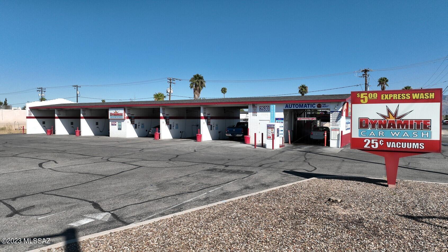 The Dynamite Self Serve Car Wash offers a spectacular opportunity for great passive income when you purchase this truly exceptional car wash on hard corner lot featuring 1  automatic bay (almost new), 6 self-service bays, 6 vacuum stations, vending machine and additional income from a lease for the ice station.  All bays have credit card readers and there are 2 good sized well organized equipment rooms.    The 2022 ADOT Transportation Data study shows an average count of approximately 45,500 vehicles per day on Golf Links Rd and 15,000 VPD on Wilmot Rd. See the ''Documents'' tab.  With the C2 zoning, there are many other potential commercial uses for this lot.