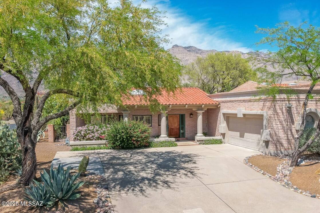 Very Special Property in Gated Pontatoc Canyon Estates. Elegant Southwestern Contemporary w/ Interiors by Schaefer Design Group. Soaring Ceilings, Loads of Natural Light, Gorgeous Mountain Views...
Perched upon an Elevated Corner Lot. Exceptional North Facing Backyard w/ Mature Trees, Blooming Cactus, Wrap-Around Covered Patios and Newly Renovated, In-Ground Spa. Terrific Floorplan Features Large Chef's Kitchen w/ Solid Wood Cabinets & Lavish Granite Counters. Grand Dining Room w/ Built-in Bar. Expansive Master Suite w/ Gorgeous Bathroom & Huge Walk-In Closet. Consistent, Flowing Design Concept Created Warm, Inviting Living Spaces Throughout. Dramatic Living Room w/ Walls of Sliding Glass Doors & Stunning Fireplace. Both the Guest Bedroom & Cozy Den Open to a Lush Green Solarium.