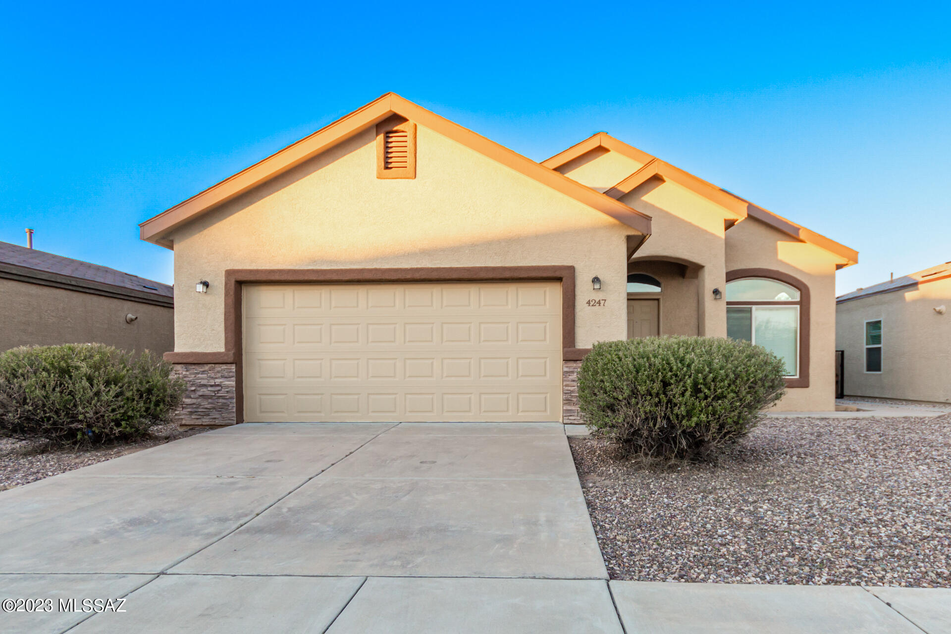Move-in-ready home with a large front yard, and a 2-car garage in the fantastic Community of Desert Vista Estates! Receive & entertain guests in the welcoming living room w/wood-look tile flooring, a soothing palette, and decorative archways. Continue to the eat-in kitchen boasting lovely wood cabinetry, recessed lighting, plenty of counter space, a pantry, backyard access, & an island w/a 2-tiered breakfast bar. The primary bedroom features a separate exit, an immaculate private bathroom w/dual sinks, separate tub/shower & a sizeable walk-in closet. The backyard w/a mature shade tree is perfect for fun gatherings! This property is a site-built ground set home with partial slab on grade and partial crawl space. The crawl space is below grade and offers easy access if system repairs are needed. Minutes away from restaurants, shopping spots, schools, & much more. Easy access from I-10. Schedule a showing today!