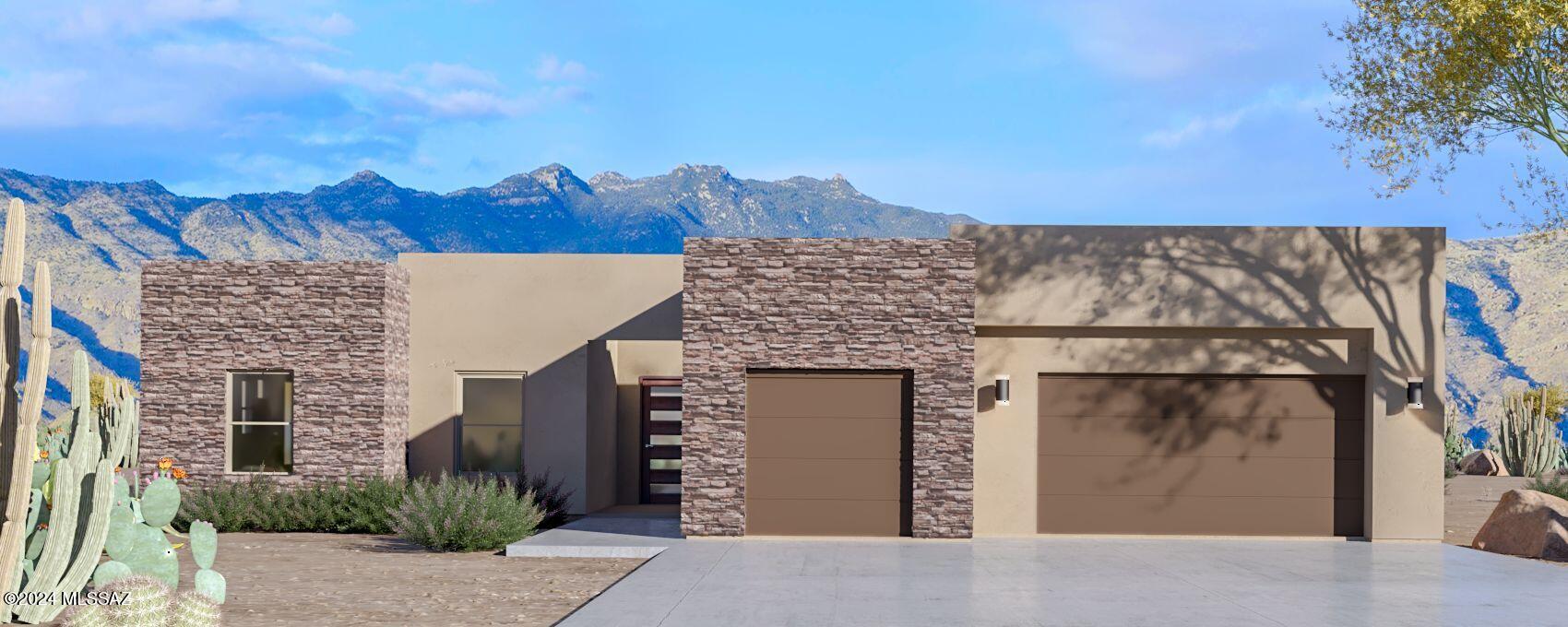 Set in a gated Fairfield Homes community, this stunning 4-bedroom, 4.5-bathroom home offers luxury living on a ridge top with breathtaking views of Tucson's city lights and iconic mountain sunsets. Each bedroom features an en-suite bathroom and spacious walk-in closet, with the owner's suite boasting dual walk-in closets for unparalleled storage. A charming courtyard welcomes you with striking pivot door entrance. The thoughtfully designed floor plan includes 12-foot ceilings in the great room and owner's suite, creating a bright, open ambiance. A corner meet sliding glass door in the great room seamlessly extends the living space to the backyard, where a custom pool provides the perfect vantage point for enjoying the scenery. Spacious 3 car garage with ample storage.