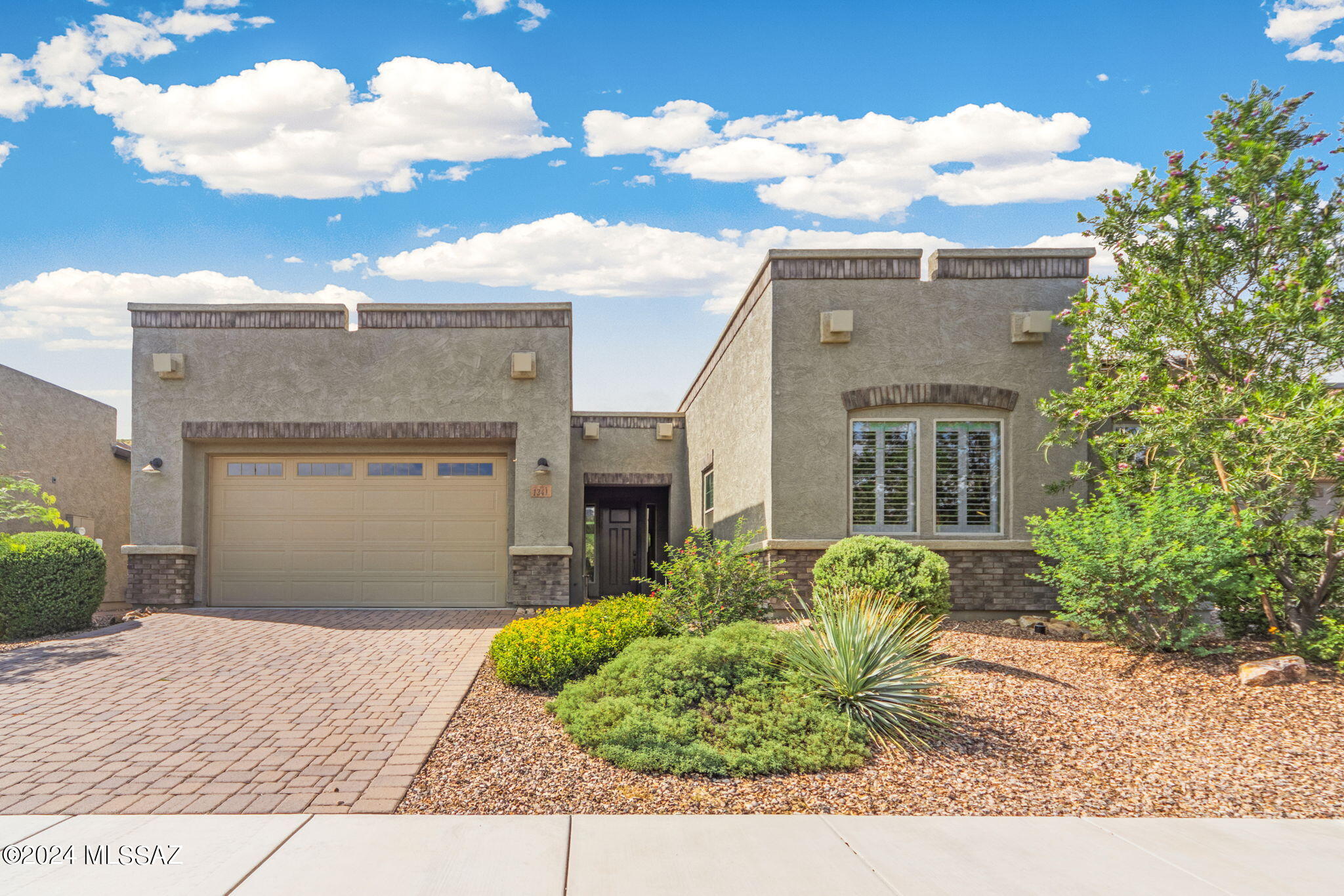 Very popular Patina floor plan, 3 bedroom + den, and 3 bathrooms, built in 2021 with wonderful upgrades throughout. Great Oro Valley location in the gated subdivision Alterra at Vistoso Trails. Situated on a premium perimeter lot offering privacy with no neighbors behind and lovely views of the beautiful saguaro studded hillside. Gourmet kitchen hosts a large island, SS appliances, walk-in pantry, breakfast bar and dining area. Split bedroom plan with primary bedroom featuring dual sinks, soaking tub, large walk in closet and upgraded shower. Spacious guest rooms with Jack & Jill bathroom. Den could work as 4th bedroom. Custom window treatments throughout. Laundry room with sink, 3 car tandem garage, large covered patio. Washer, dryer, refrigerator, hot tub, and fire feature convey.