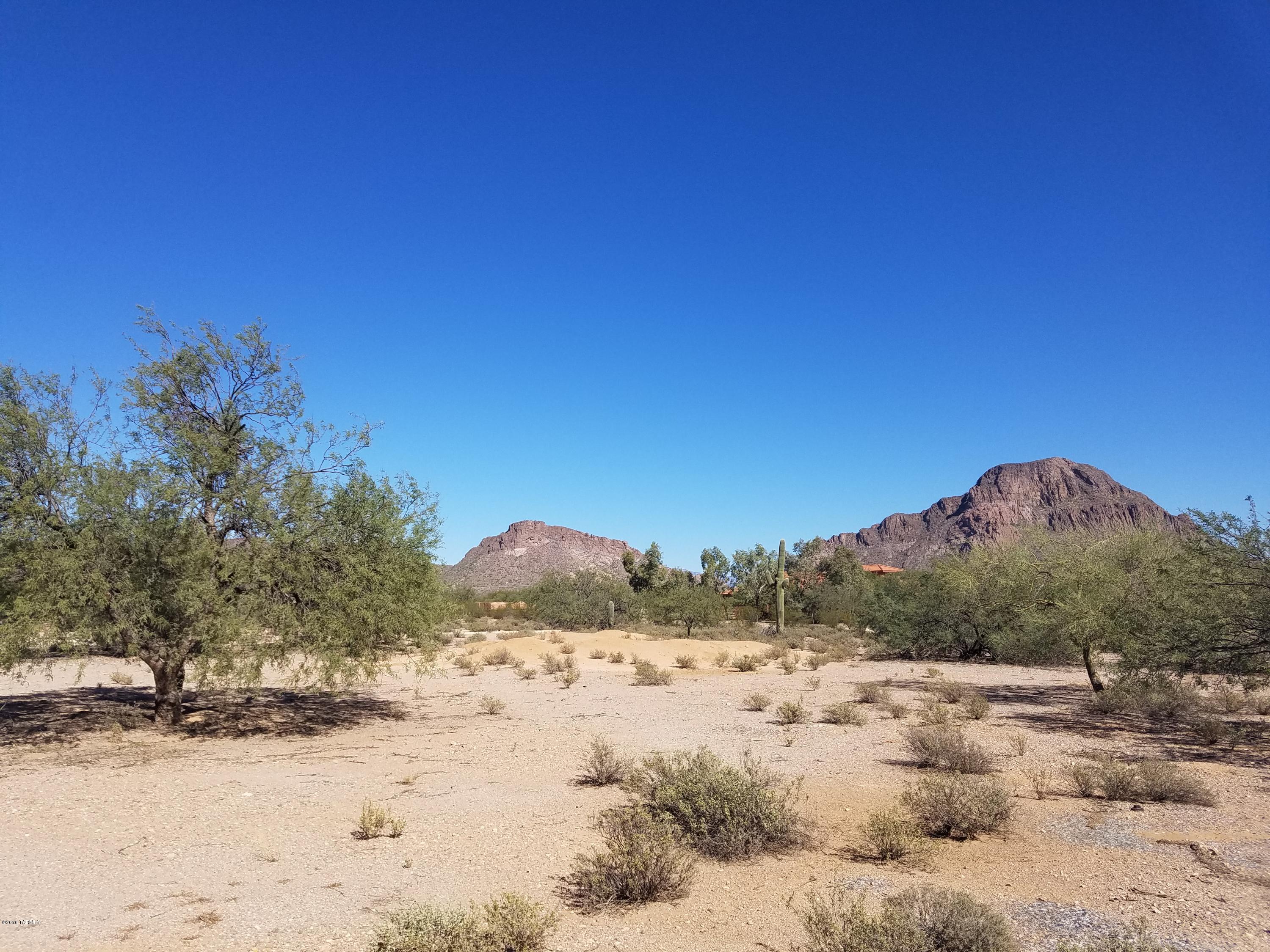 Flat, vacant 3.3 acre lot, on a country road, with hardly any rocks, many mature saguaros, and mesquite trees to spare. Plenty of room for a house, guest house, barn, and arena or RV garage. Bring your horses, RV, toys or 4H animals, NO HOA and great build site. Gorgeous mountain & sunset views. Views include the Tucson Mountains, Kitt Peak and neighboring Baboquivari ranges. Enjoy the cooler 3700 (approx.) feet elevation and lush desert vegetation. Water and power are at the neighboring lot and septic required. No through traffic, road dead ends next door at the cul-de-sac. Great place to call home! Zoned CR-1 for house and guest house. Completely fenced and out of flood zone. Could possibly be subdivided, survey on hand call for copy.