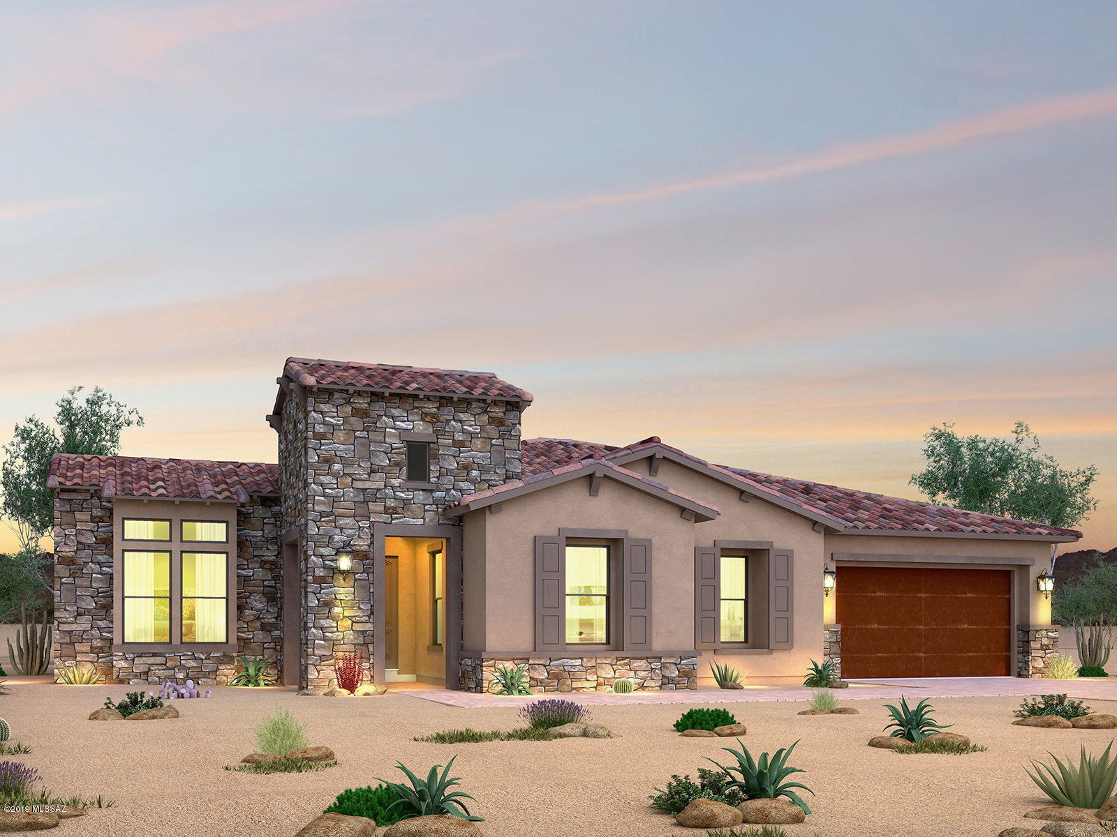 Brand NEW energy-efficient home ready NOW! This stunning home features spectacular Catalina views! A private courtyard that rolls out through large glass sliding doors from the kitchen, the formal dining and living room with large glass sliding doors that take your eyes to breath taking views of the Catalina mountains for that perfect southwest lifestyle! A luminous kitchen looks out to a private courtyard & adjoining dining and great room. His & hers walk-ins and vanities create a grand master suite. Full secondary suites provide restful sanctuaries. This beautiful Tuscan style home is perfect for all with luxury living at its best in the prestigious Phil Michelson's Stone Canyon. Come home to luxury living in the high desert environment at Stone Gate in Stone Canyon.