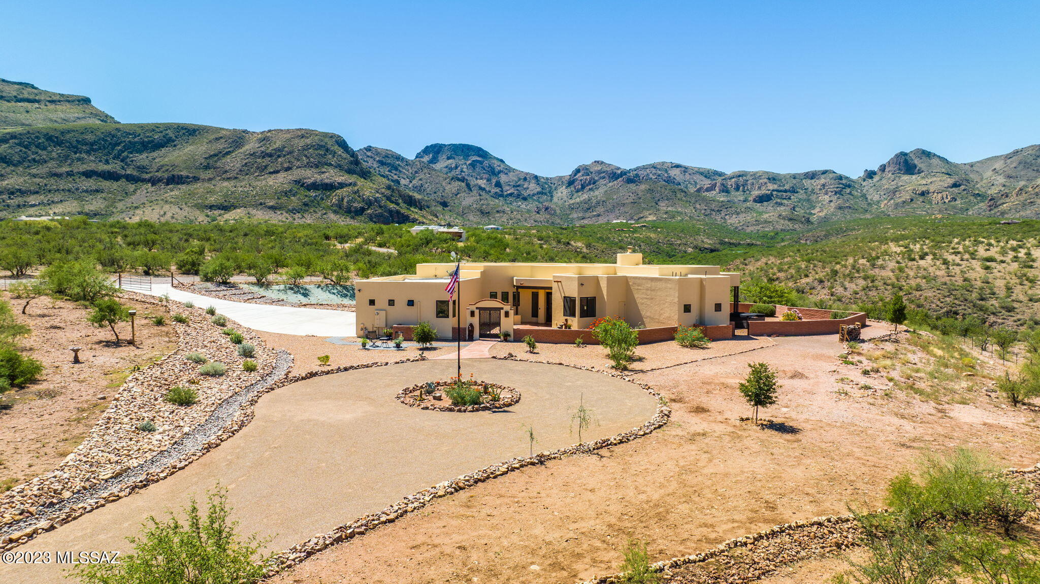 If you're looking for a beautiful home and lots of privacy, this 2383 square foot, 3 bedroom, 3 bath home on 12 acres in Aliso Springs has just what you need.
Stunning views, starry night skies, plenty of fresh air and only minutes to I-19 and the Village of Tubac.  This home was built in 2021 and is gently lived in!!  Beautiful designed interior with a 3 car garage, walled backyard and fully landscaped.  Views from every window with the Santa Rita Mountains to the east and the Tumacacori Mountains to the West.  This beautiful home is ready for you to move in and start enjoying all that Southern Arizona and Tubac have to offer.
