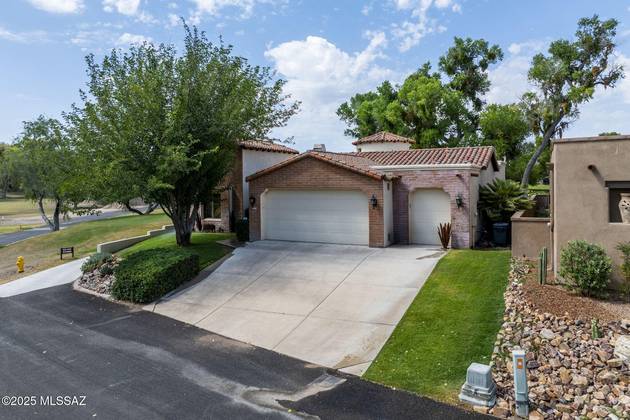 Stunning Spanish Colonial home in the prestigious Tubac Golf Resort. This beautifully maintained 3BR/3.5BA home is ideally situated beside a serene lily pond and mature cottonwoods at the #9 tee of the Otero Course. Enjoy panoramic views of the golf course, pond and Tumacácori Mountains. Built in 2007, the home features granite countertops, Viking appliances, and a separate guest casita with full bath. A private courtyard with outdoor fireplace adds charm and warmth. Luxury finishes throughout and move-in ready with all furnishings conveying.  Bring your suitcase.