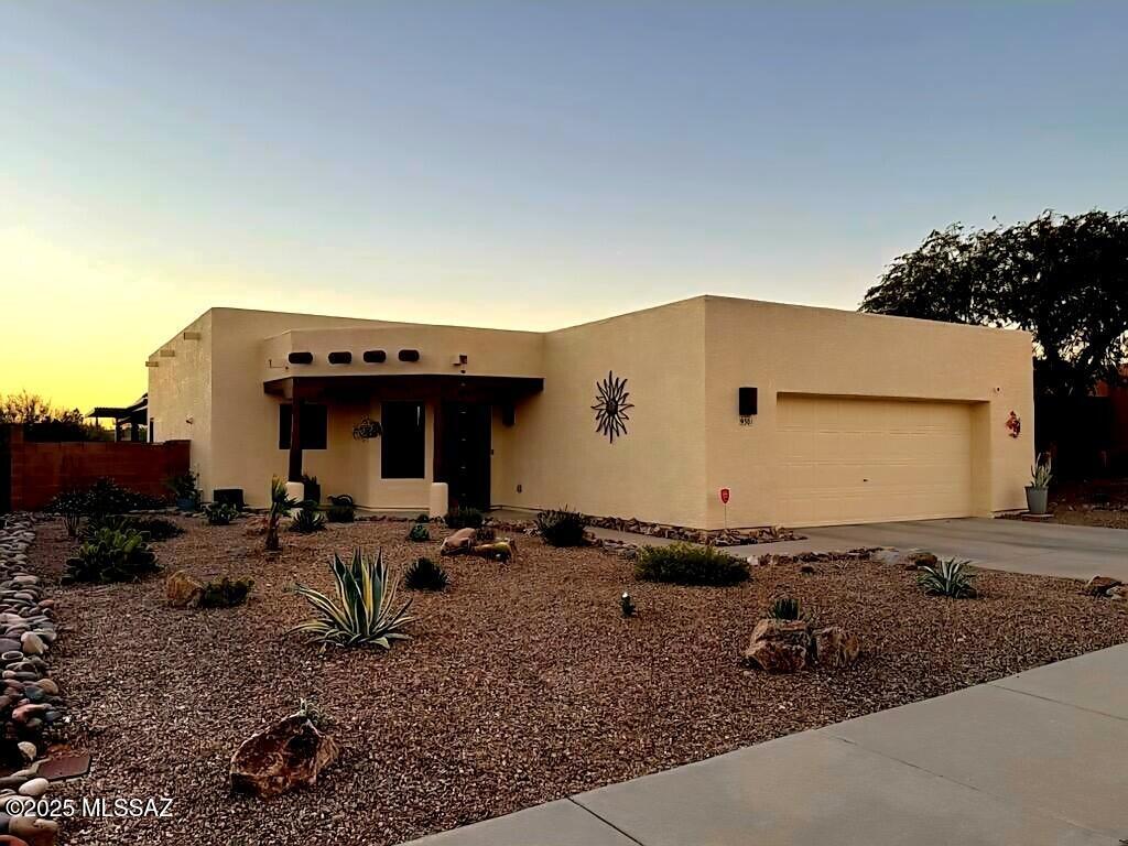 Experience refined desert living in this meticulously maintained Santa Fe style home, located in an established boutique subdivision. With 3 beds, 2 baths, and a flex room ideal for a home office or den, the layout is both functional and inviting. The rattlesnake-proofed backyard offers no rear neighbors and a true retreat with a crystal-clear heated saltwater pool, spa, Sonoran Retractables pergola, and Sunshield retractable shades. The primary suite features direct pool access and dual closets. Highlights include granite countertops in the kitchen with a backsplash, stainless appliances, beautiful tile work in both bathrooms, gas fireplace, and a new roof (April 2025). Furnace, HVAC, and water heater replaced in March 2022. Galaxy floor coating on back patio. Mountain views from both the front and backyard. Most furniture available for purchase on a separate bill of sale. Many more upgrades, too many to list here.