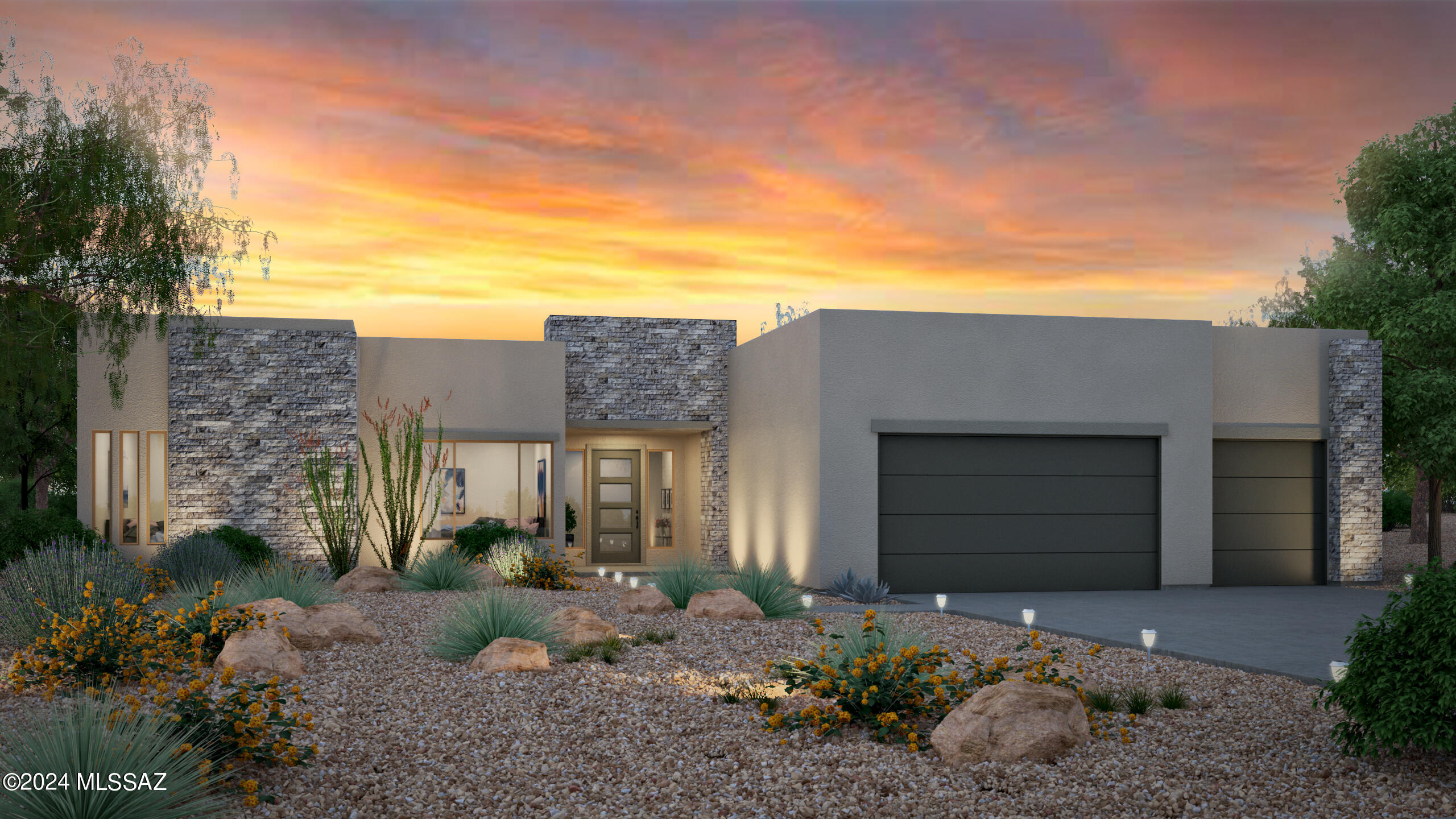 This stunning 3,022 square foot Mesquite home is on a prime cul-de-sac corner lot nestled at the base of the majestic Tortolita Mountains, offering tranquility and unforgettable views.

This home includes designer selected finishes throughout, 3 spacious en suite bedrooms, a statement pivot front door, dramatic 12' ceilings, 3-car garage with epoxy floors, and a warm fireplace that adds ambiance to the living area, perfect for gathering with loved ones on cool desert evenings. Don't miss out on this home in the sought out golf community at Dove Mountain.

Renderings are conceptional and may not depict the exact final product.