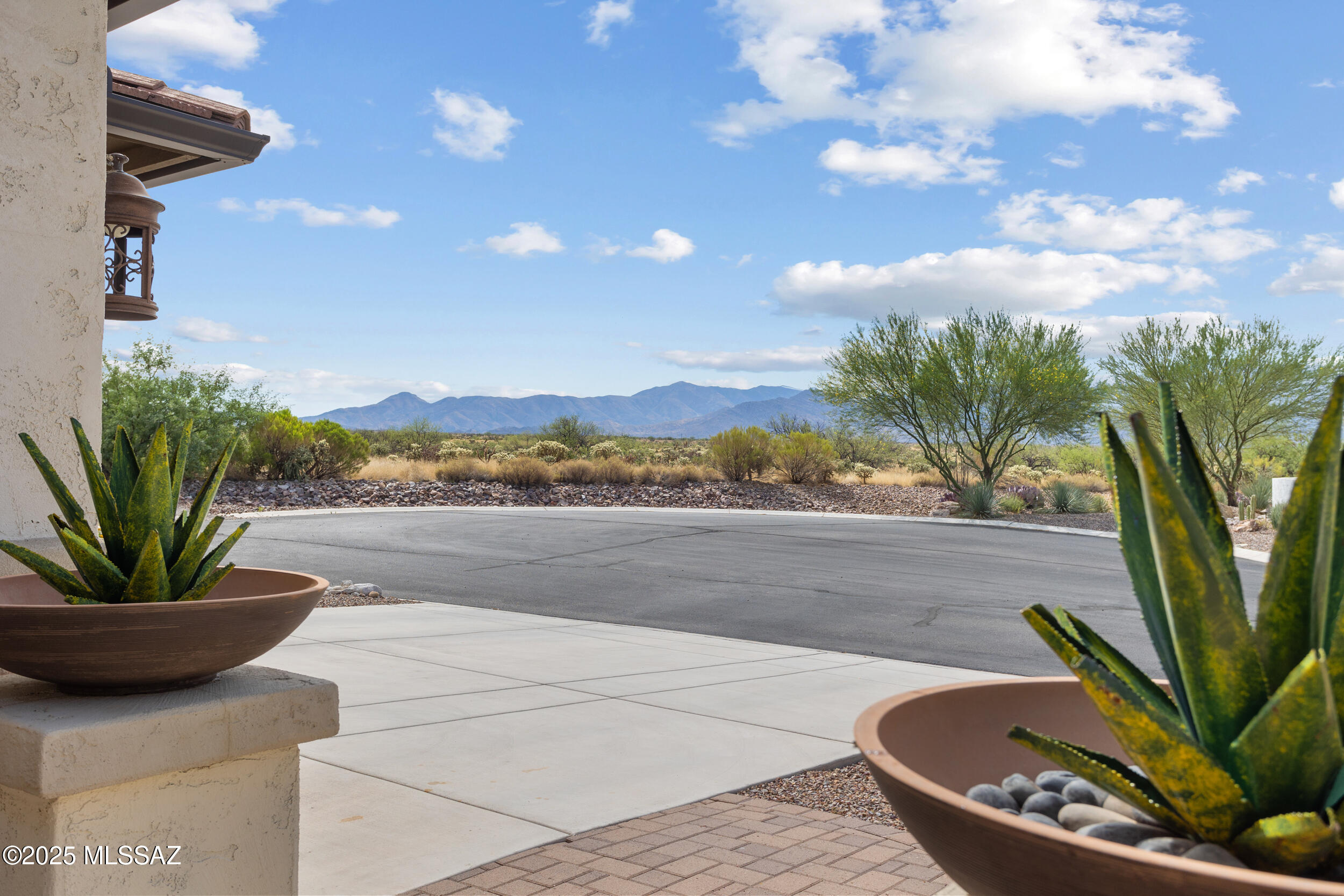 Tesoro floor plan on a cul-de-sac across from State land. Two bedroom plus den with 2 1/2 baths, garage includes 4' extension and golf cart garage, built in 2018. The front offers stacked stone exterior, courtyard, and views of the Catalina Mountains. The interior offers 8' doors and tile flooring throughout. Gourmet kitchen layout with gas cooktop, dove-tail soft-close drawers. The great room has 11' ceilings and crown molding. Built-in cabinets at den and entertainment center. Expanded walk-in closet at master with closet organizers. Gorgeous, fully walled backyard with gas fireplace and extended pergola. Epoxy garage floor. Fridge, washer, dryer included! Check out all the facilities, clubs, and activities that the gated community of Saddlebrooke Ranch has to offe