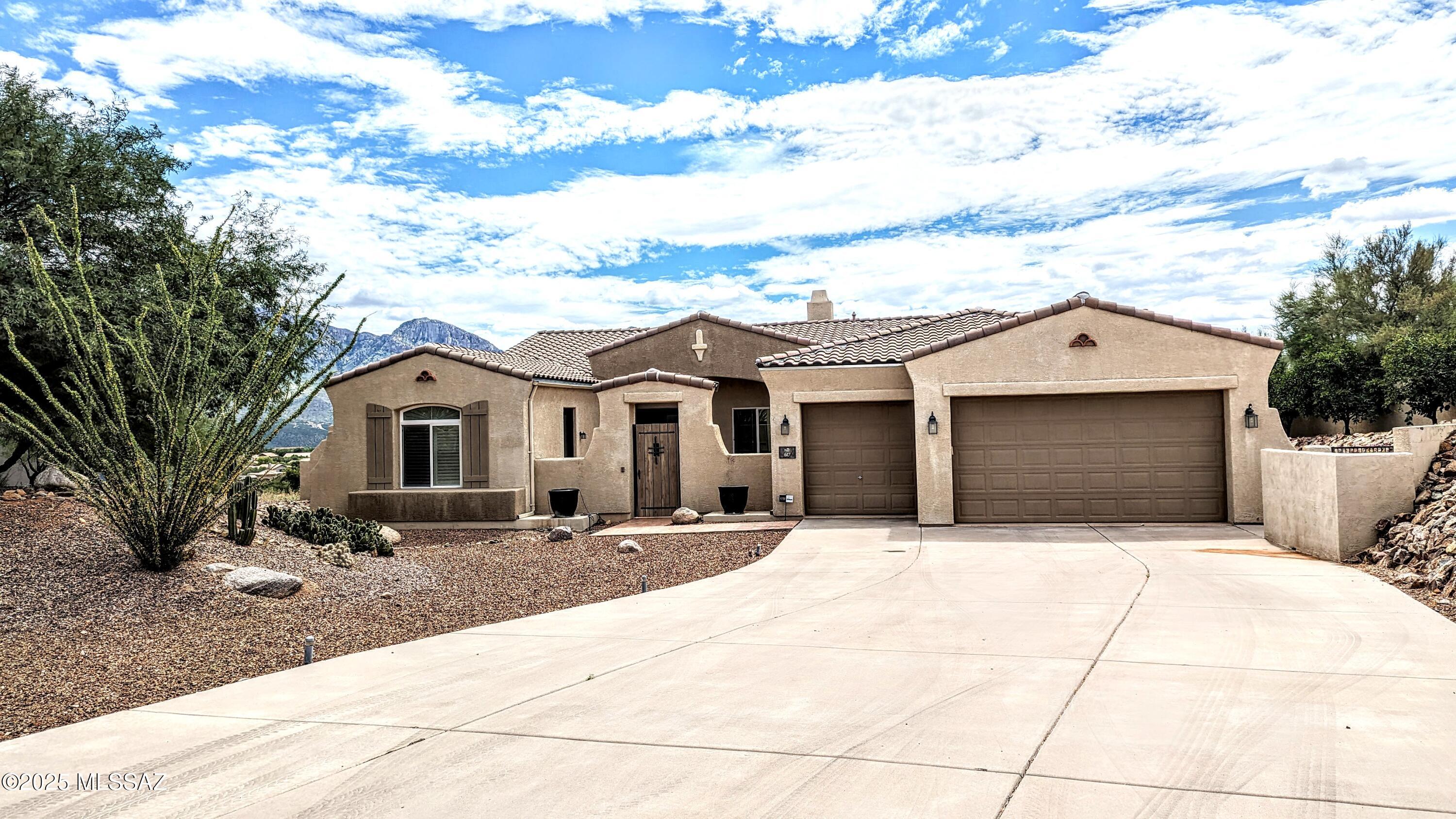 STUNNING PANORAMIC VIEWS overlooking almost all of Oro Valley and Pusch Ridge- infinity Pool, putting green, large covered, East-facing, rear patio, BBQ, and loads of Mature Citrus. Inside find Formal dining area and Formal living area, all opening into Spacious Great Room, Gourmet kitchen, and Views. Two guest bedrooms with baths, and Large Master Suite with adjacent Office area. Concrete floors throughout- NO CARPET! Stainless appliances, Laundry, 2.5-car garage, and more! FURNISHED home ready for you right now!  UTILITIES UNCLUDED! Are you building a new home and need a place to enjoy while waiting on yours? Want to experience the incredible Arizona/Oro Valley Lifestyle? Don't miss this one! Contact listing brokers today! FLEXIBLE LEASE available.
