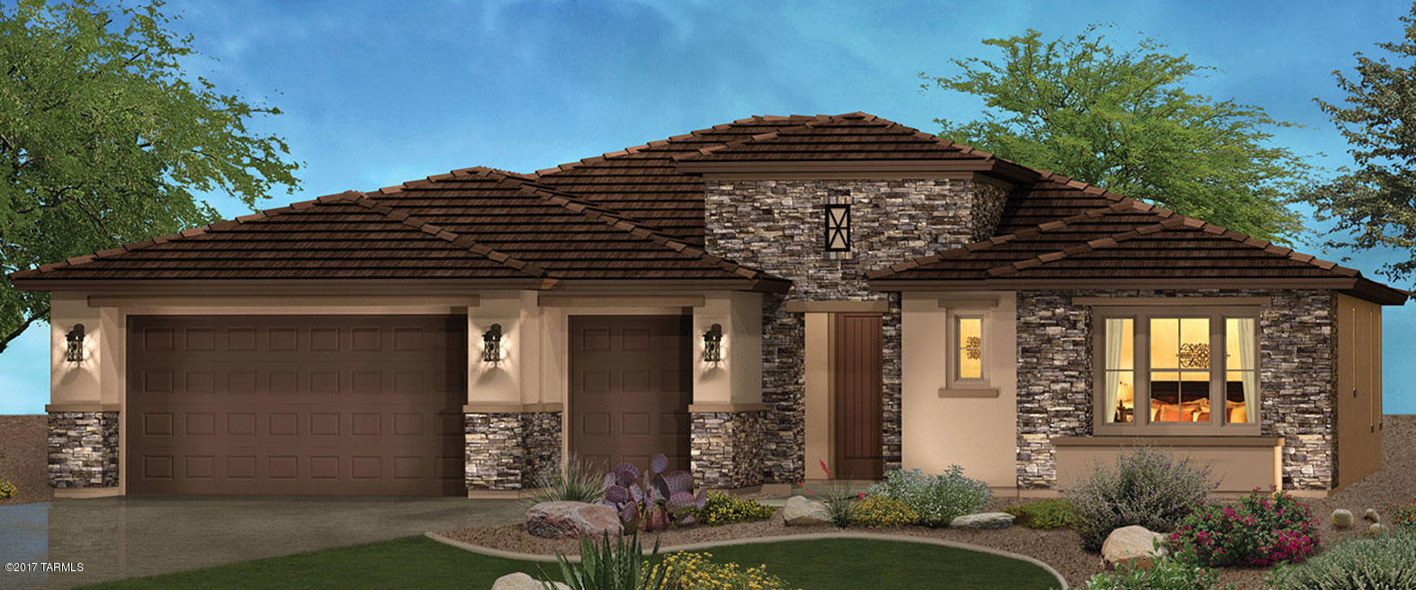 Wonderful Tesoro floorplan boasts a large very open Great Room & Dining area. Pictures are of Builders Model home. Some beautiful upgraded features include Maple Cabinets w-42'' Uppers, under cabinet lighting,  Blanco Granite under mount sink with Delta SS pull-down faucet, Quartz countertops w/Full-height Tile Backsplash, GE SS Appliances include Gas Cooktop, Wall Oven, Dishwasher, and Microwave. Quartz vanities in baths with SS fixtures and accessories, Decor bath lights, Separate tub & sep Shower at Master bath, 18'' floor tile, Garage w/4' Extension, 2-tone interior paint, Full laundry cabinets, Utility sink in Garage, soft water loop and BBQ Gas Stub at Patio. Rain gutters too!
