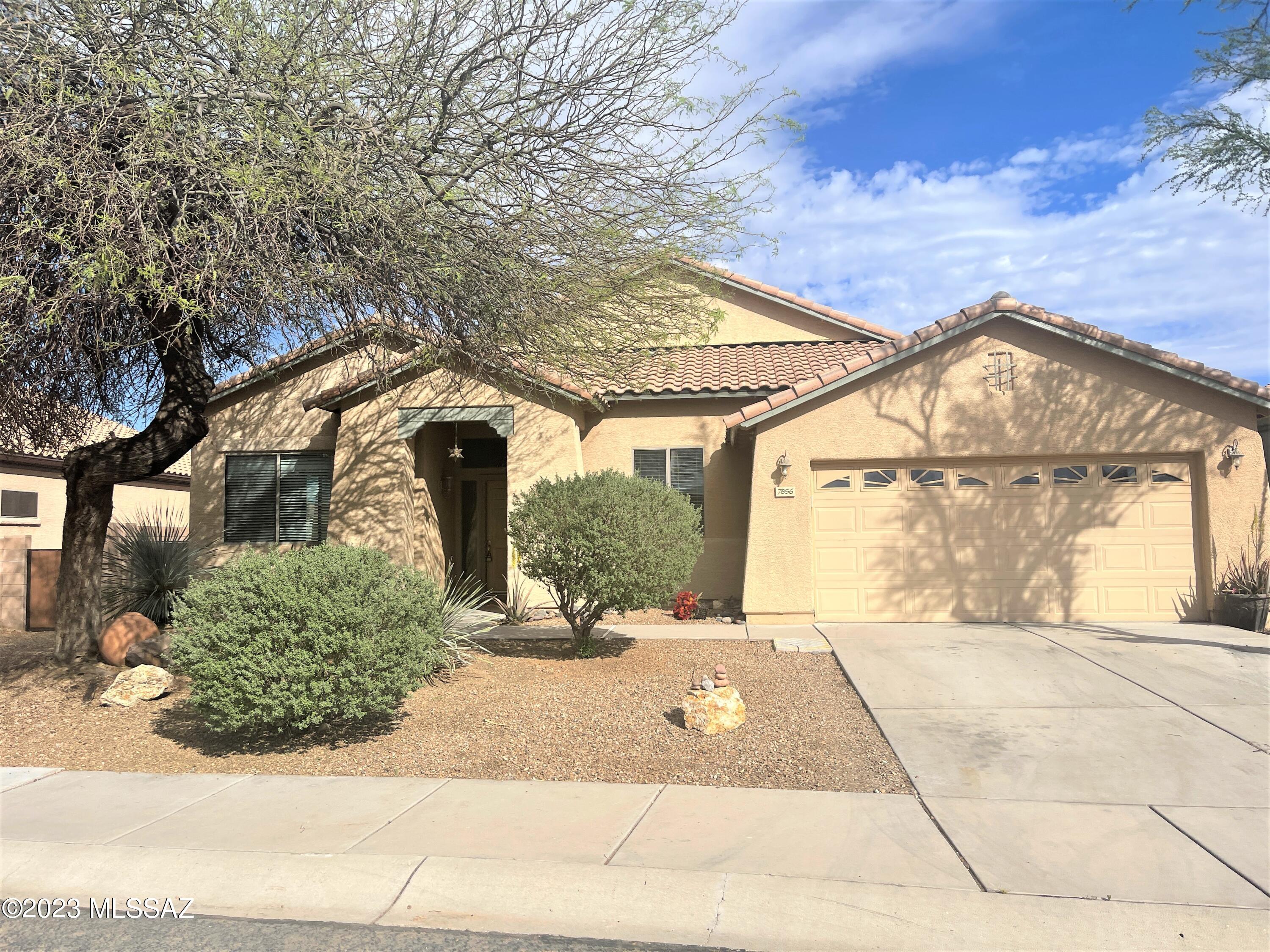 No Application Fees!  Very nice spacious 4 bedroom, 2 bathroom single level Marana home.  Many upgrades throughout including tile flooring and wood laminate throughout with no carpeting, 9' ceilings, two tone neutral paint, upgraded window blinds and ceiling fans in each room.  Large living room, separate family room, formal dining area and separate dining nook. Open kitchen features breakfast bar, Corian countertops, separate pantry, large island, additional upgraded cabinets, gas range, stove top microwave, dishwasher and refrigerator. This split-level floor plan has a large primary suite includes a walk-in closet, double sink vanity, large garden tub and separate shower. Larger backyard with no neighbors to the rear, easy to maintain desert landscaping, covered patio with extended paver patio and wonderful mountain views all around. Close to hiking and biking trails and great views.