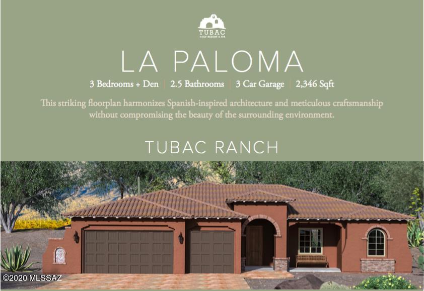 A stunning new home constructed by Dorn Homes. This La Paloma floor plan features 2346 square feet of living space and has 3 bedrooms 3 baths and a three car garage as well as a separate den. Situated on approximately 1/2 acre with views of the Santa Rita Mountains this home has the added feature of being located on a quiet cul de sac street. Home is currently under construction